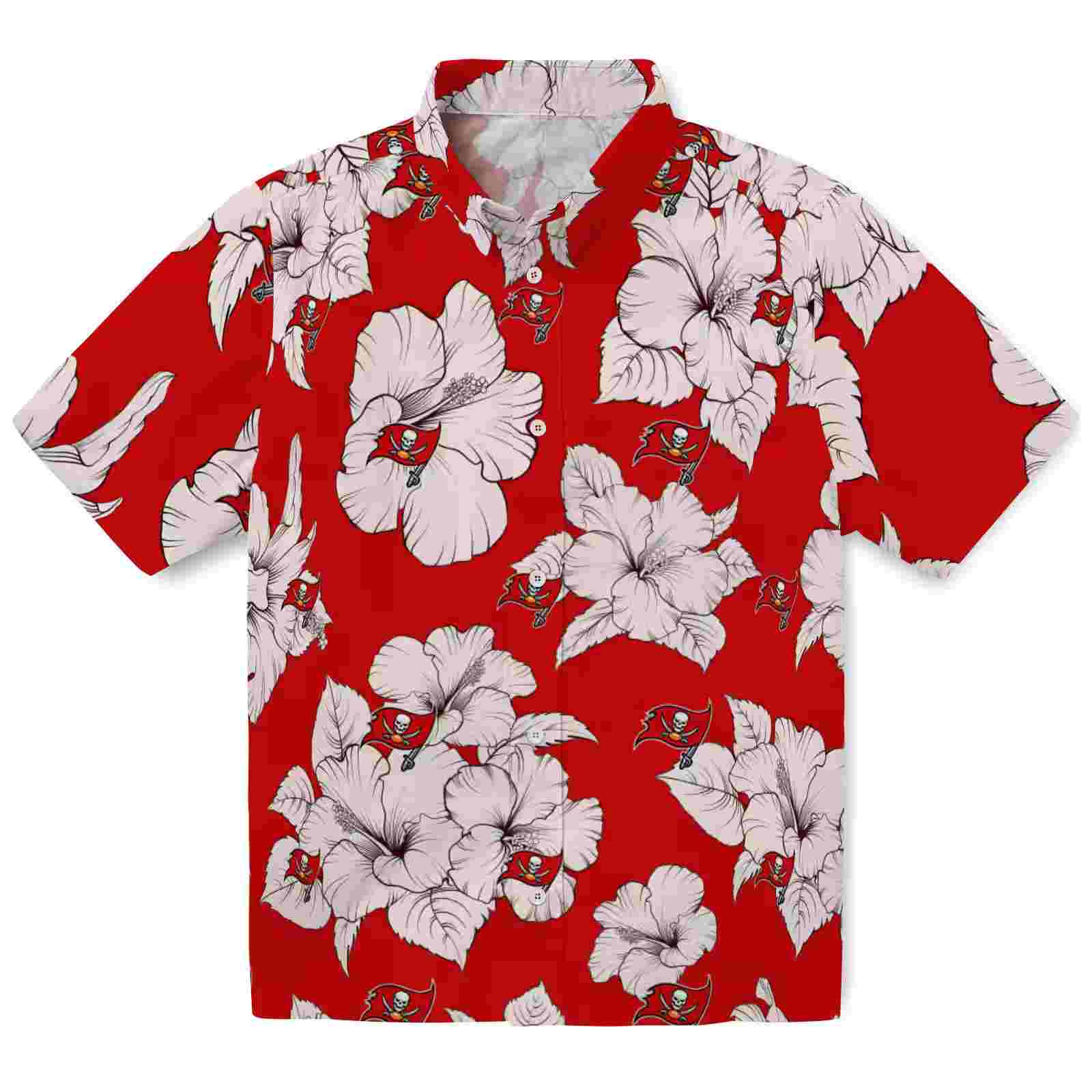 Tampa Bay Buccaneers Hibiscus Blooms Red White Hawaiian Shirt