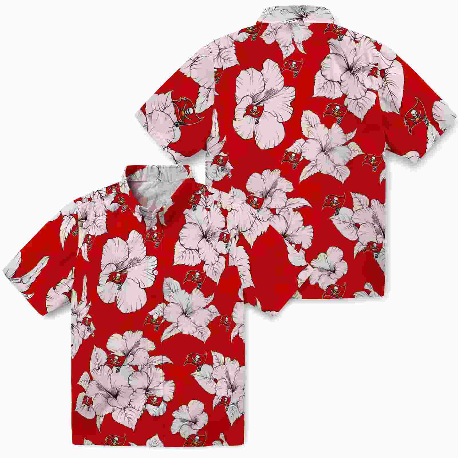 tampa bay buccaneers hibiscus blooms red white hawaiian shirt high quality