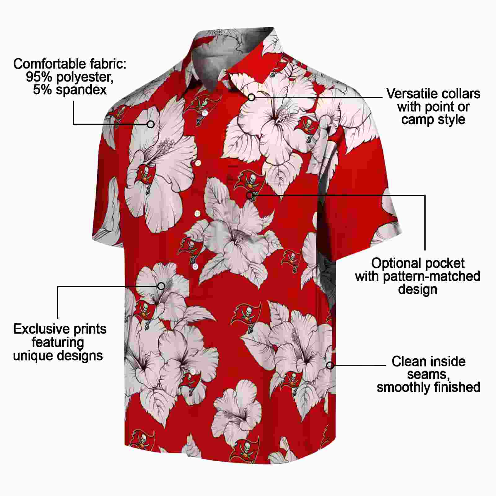 tampa bay buccaneers hibiscus blooms red white hawaiian shirt new arrival