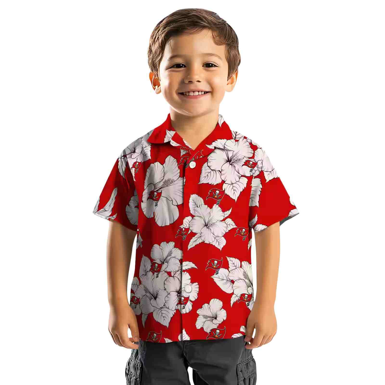 tampa bay buccaneers hibiscus blooms red white hawaiian shirt top rated