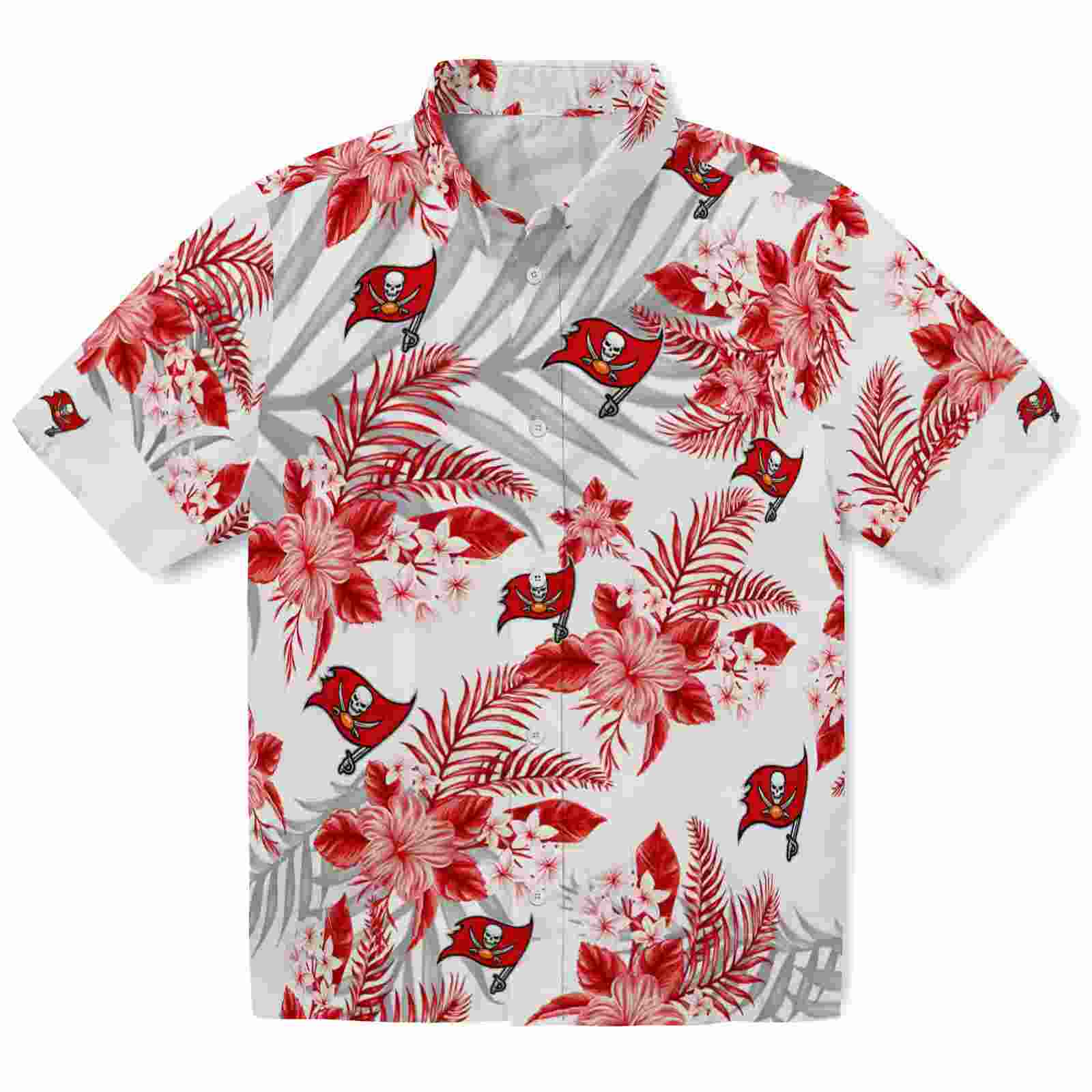 Tampa Bay Buccaneers Hibiscus Palm Leaves Red White Hawaiian Shirt