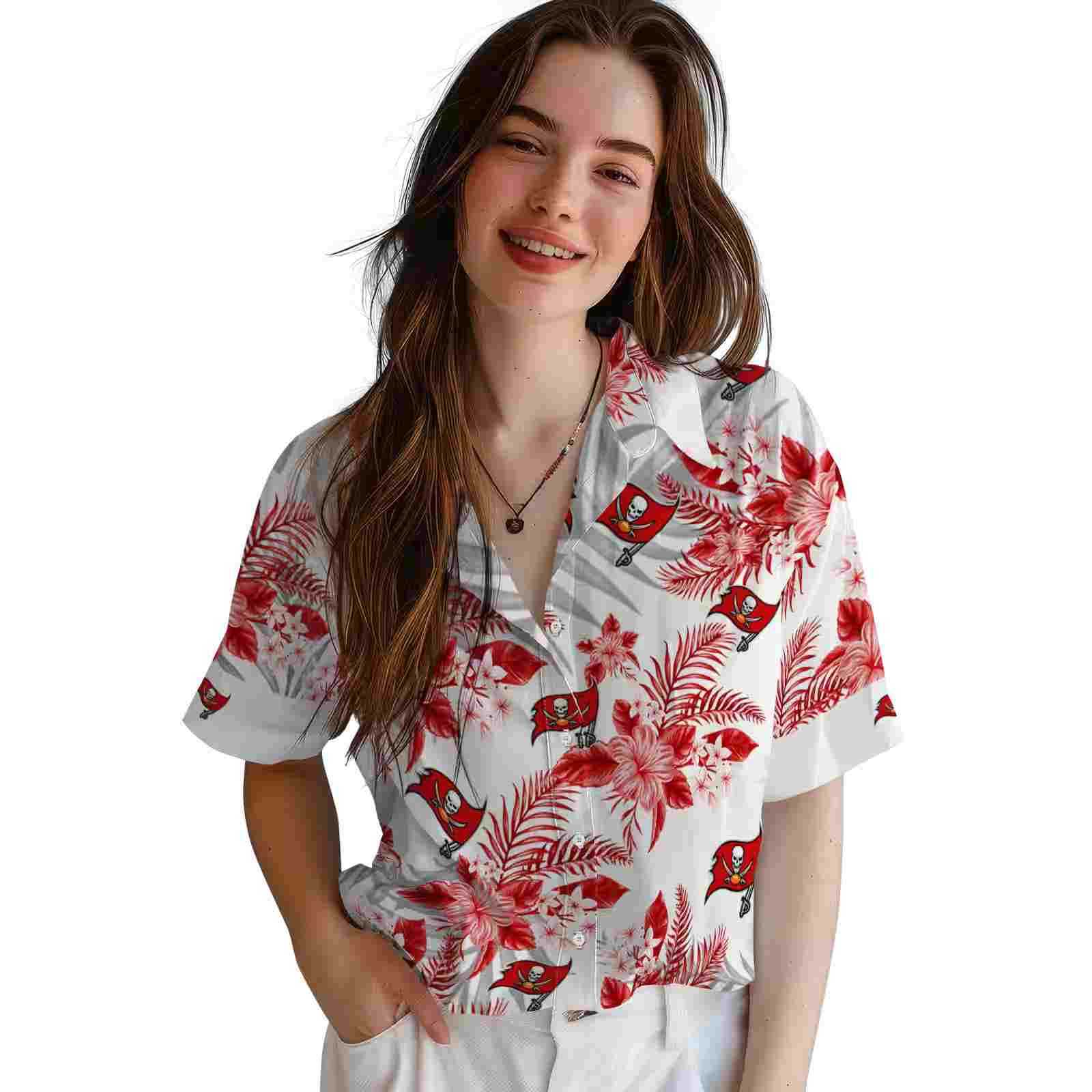 tampa bay buccaneers hibiscus palm leaves red white hawaiian shirt latest model