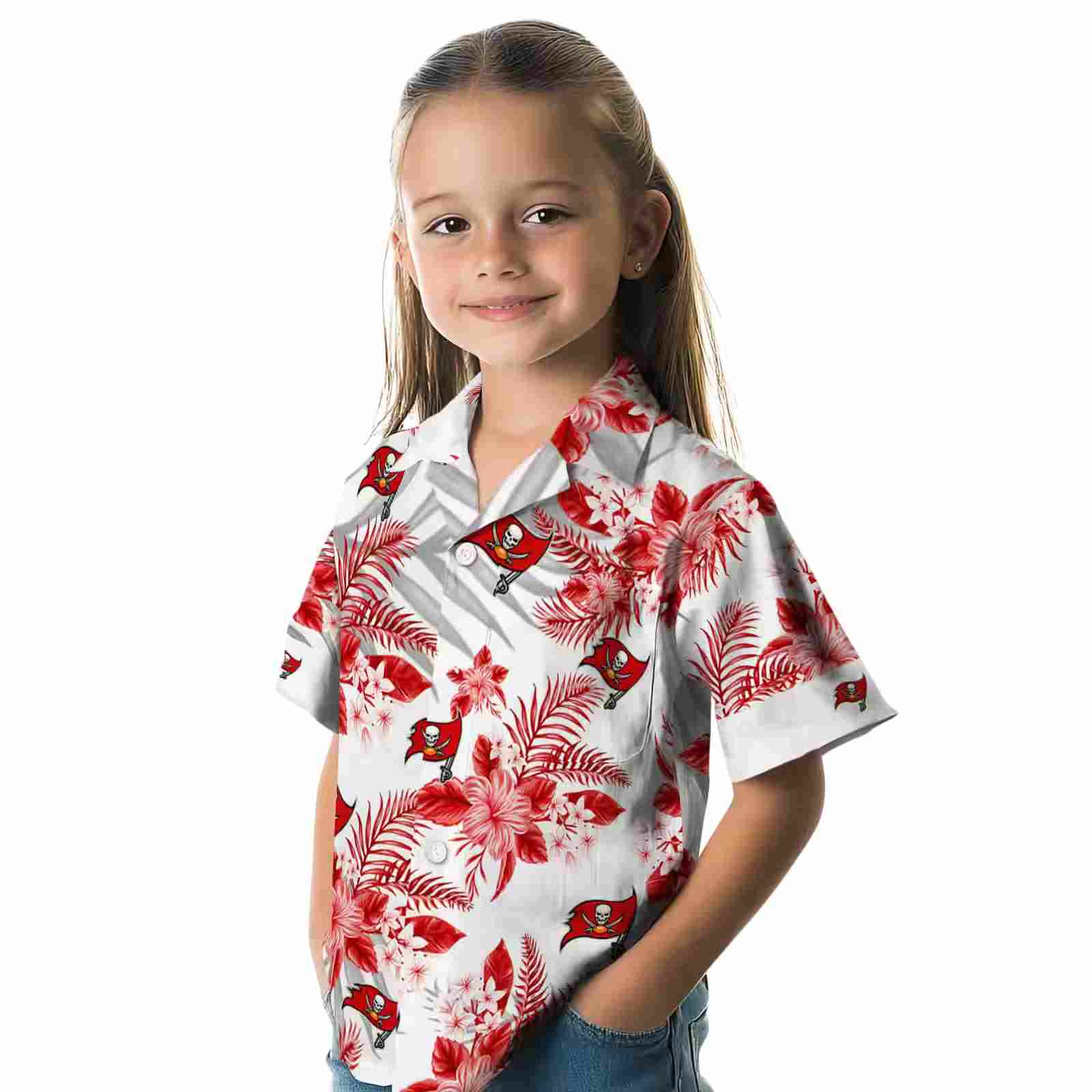 tampa bay buccaneers hibiscus palm leaves red white hawaiian shirt premium grade