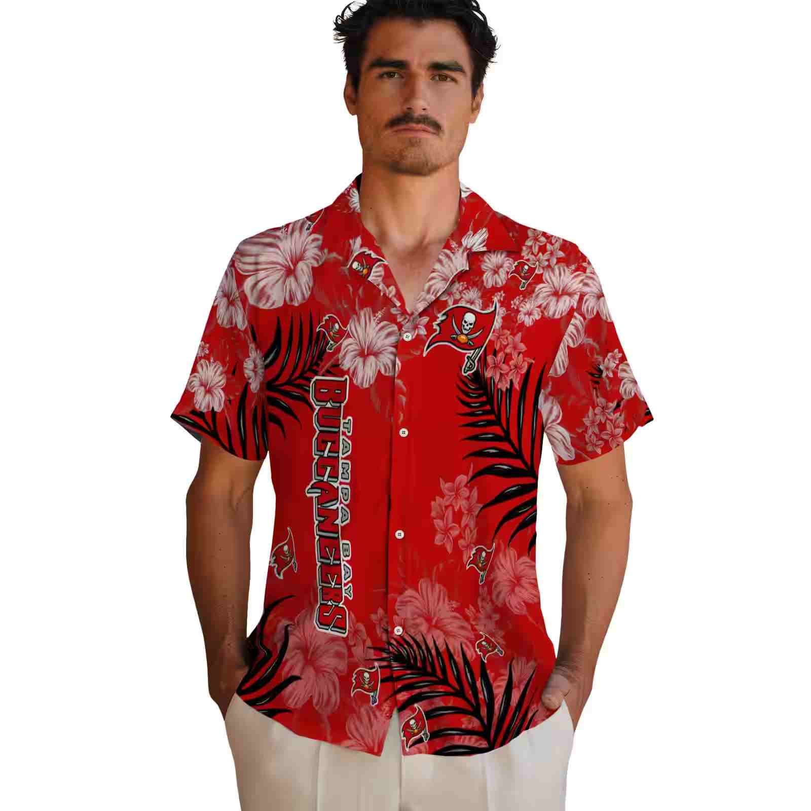 tampa bay buccaneers hibiscus print red hawaiian shirt fashion forward