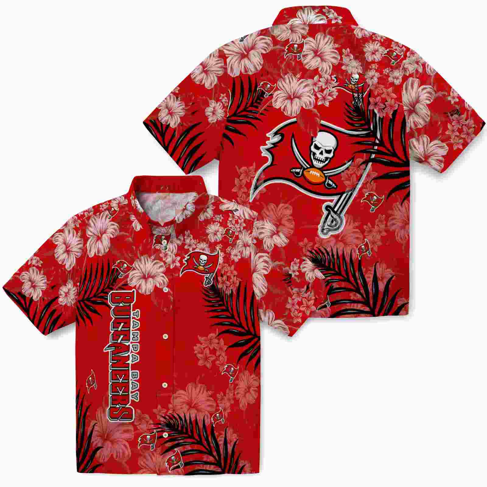 tampa bay buccaneers hibiscus print red hawaiian shirt high quality