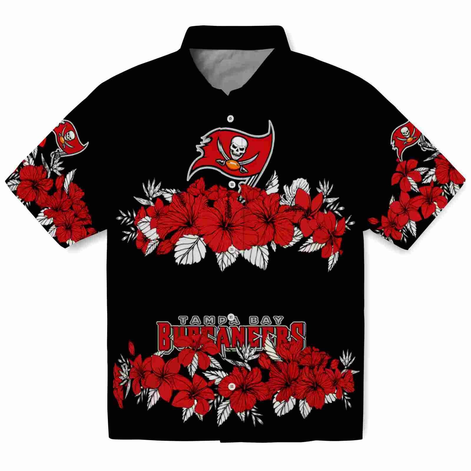 Tampa Bay Buccaneers Hibiscus Stripe Red Black Hawaiian Shirt