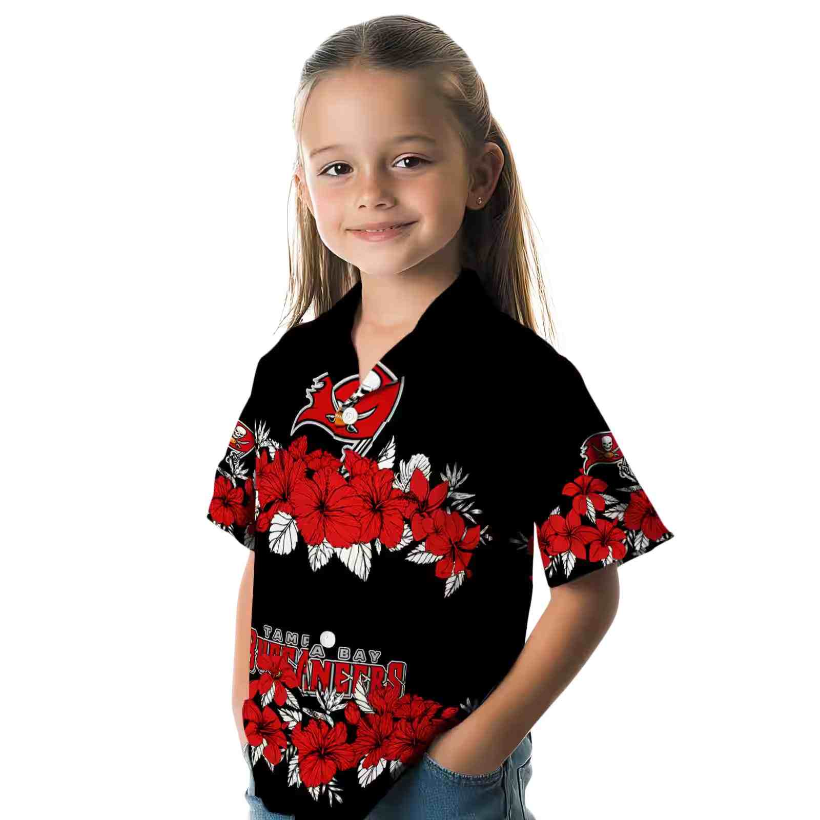 tampa bay buccaneers hibiscus stripe red black hawaiian shirt premium grade