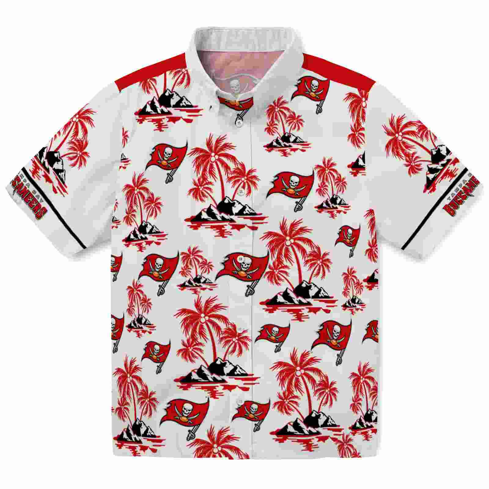 Tampa Bay Buccaneers Palm Island Print Red White Hawaiian Shirt