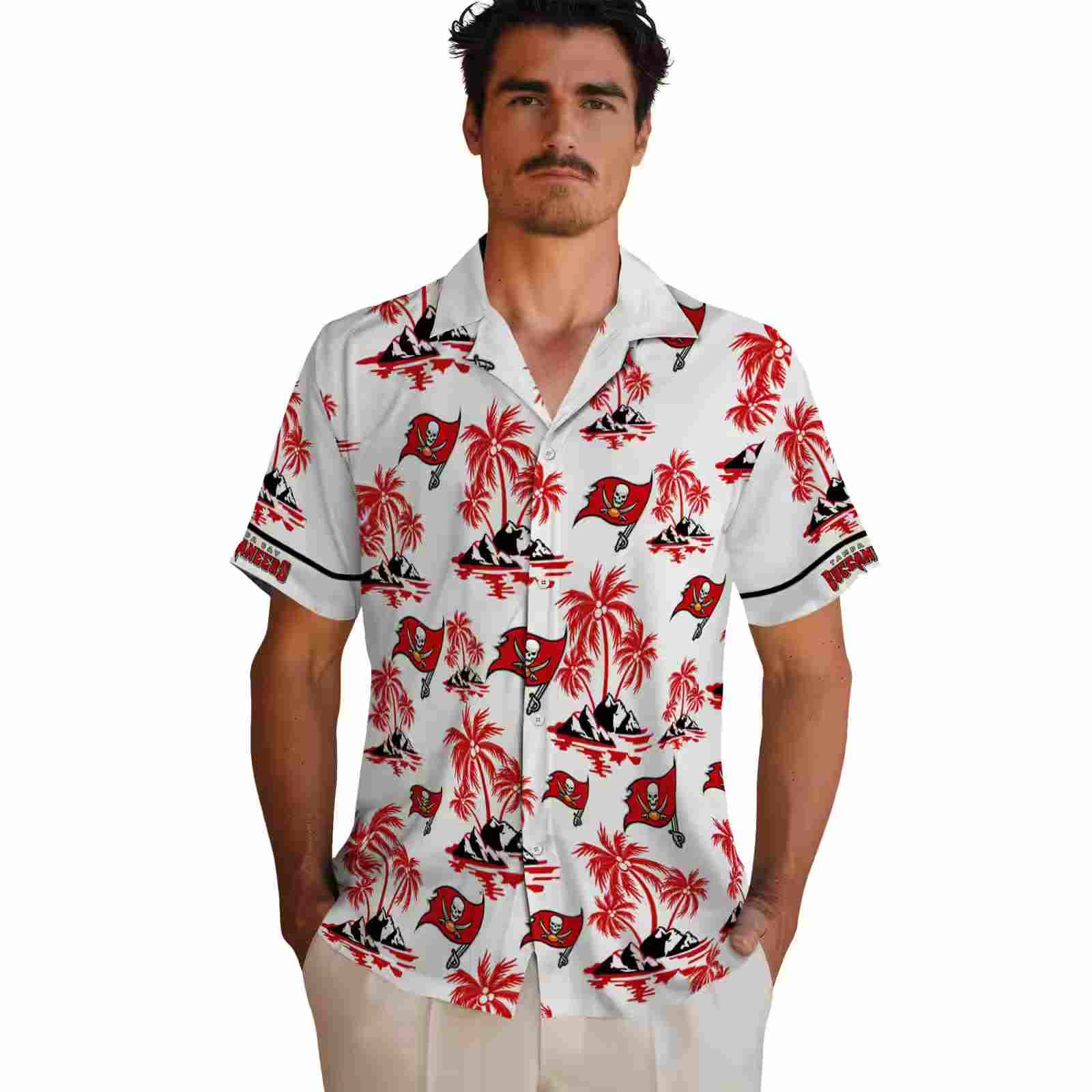 tampa bay buccaneers palm island print red white hawaiian shirt fashion forward