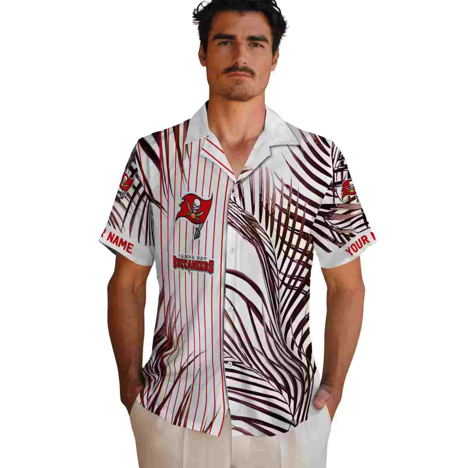 tampa bay buccaneers palm stripes red black white hawaiian shirt fashion forward