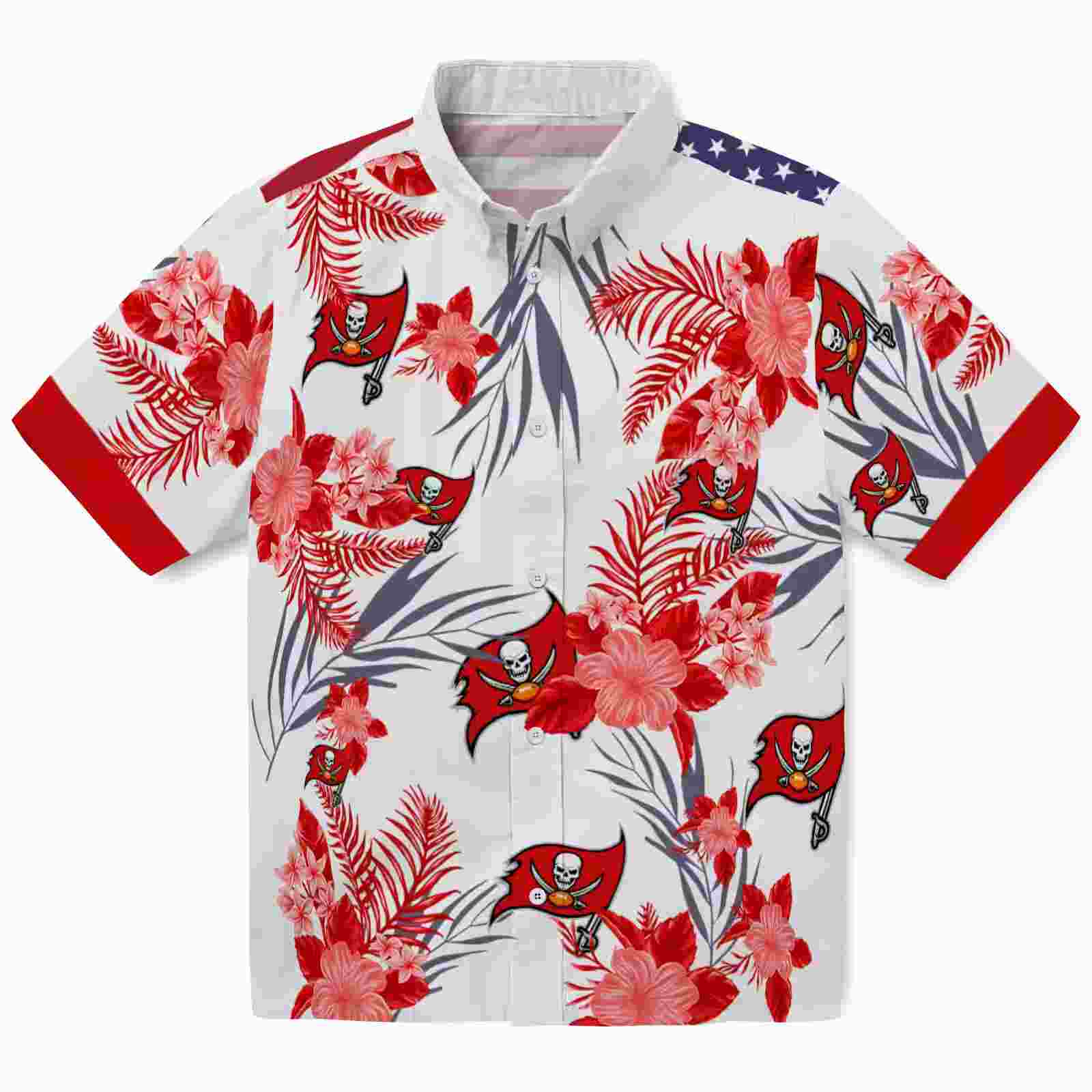 Tampa Bay Buccaneers Patriotic Hibiscus Design Red White Hawaiian Shirt