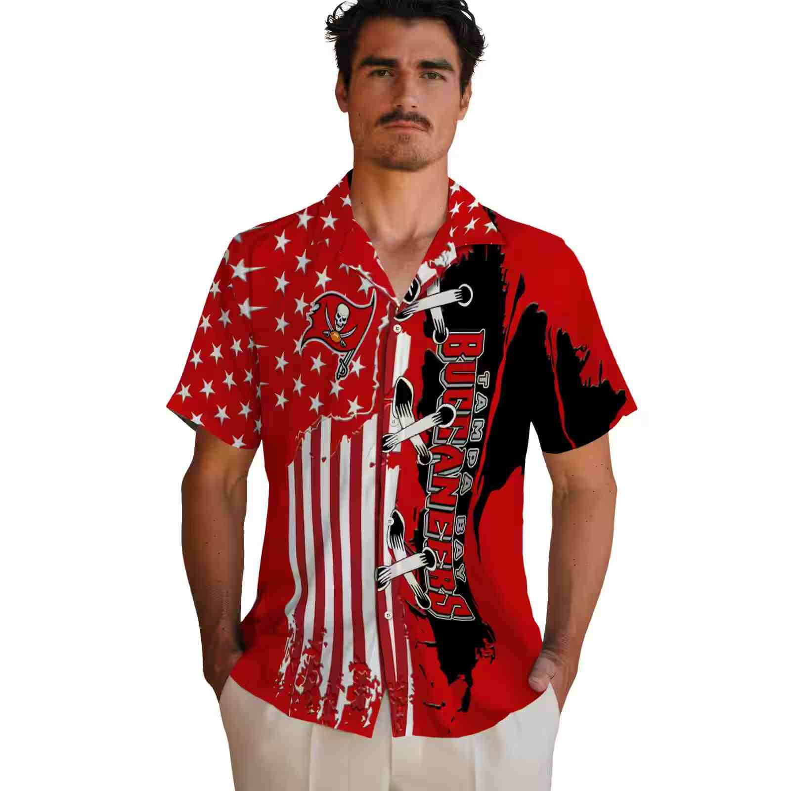 tampa bay buccaneers stitched flag red hawaiian shirt fashion forward