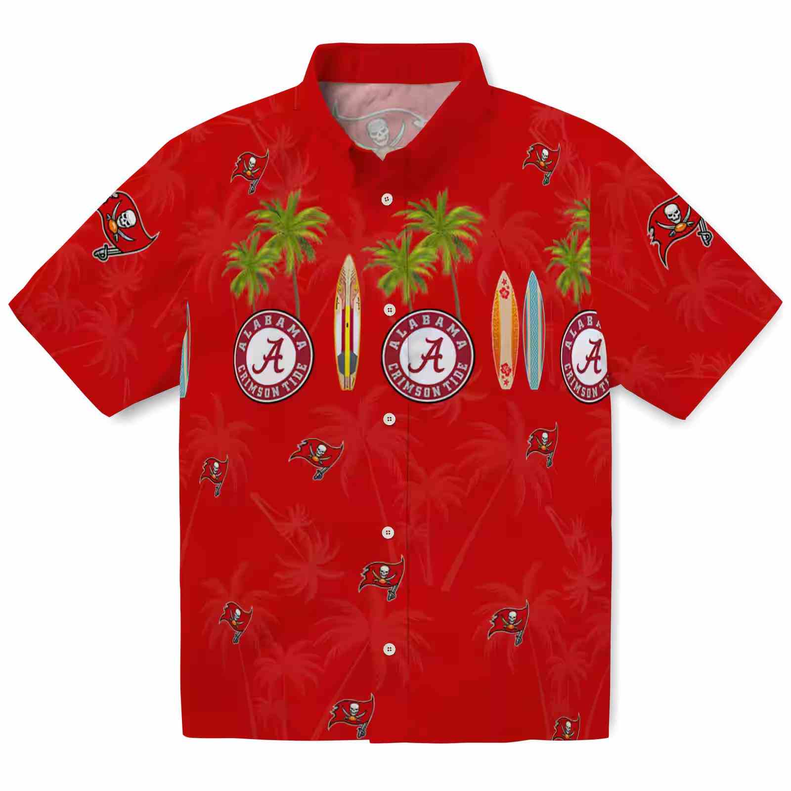 Tampa Bay Buccaneers Surfboard Palm Red Hawaiian Shirt