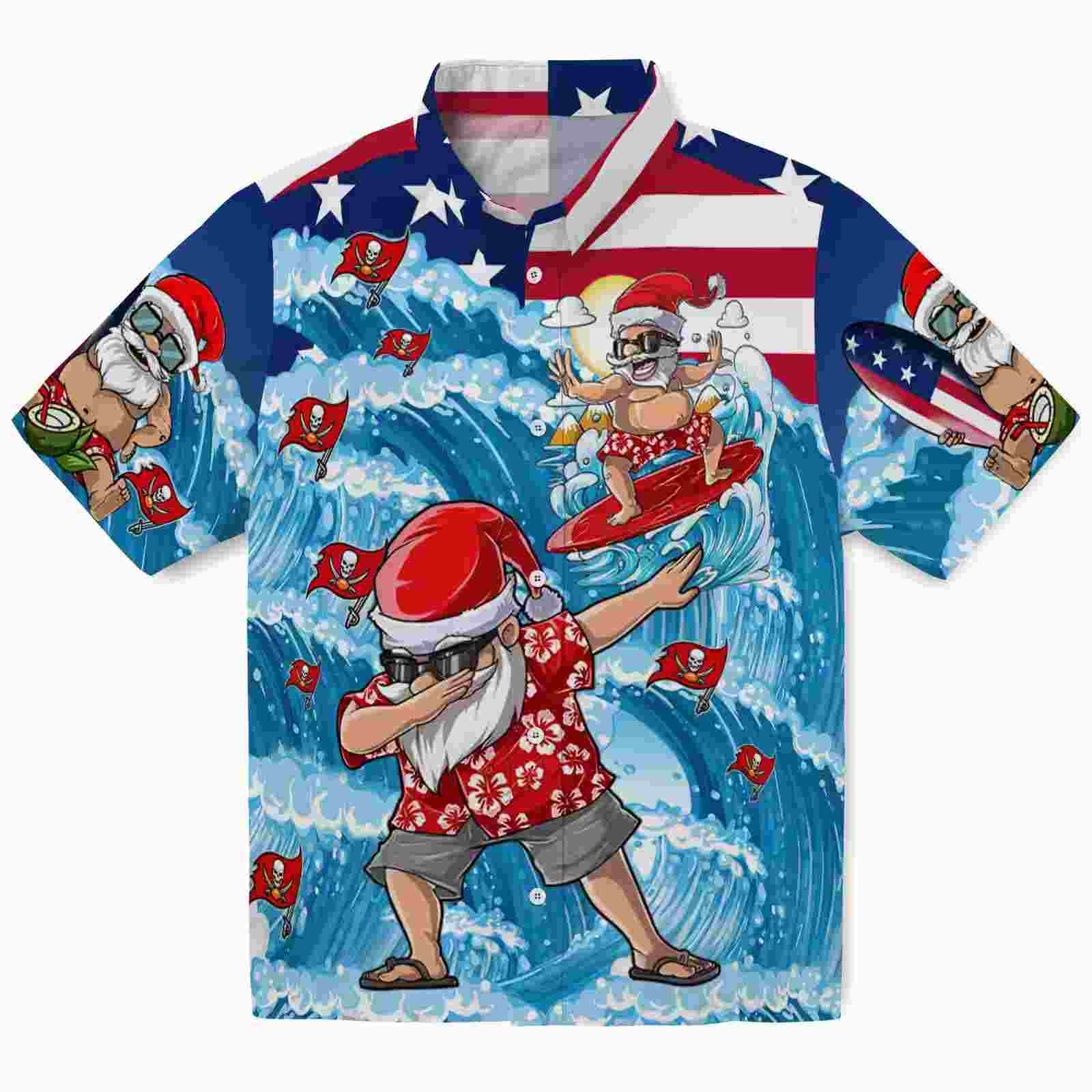 Tampa Bay Buccaneers Surfing Santa Blue Hawaiian Shirt