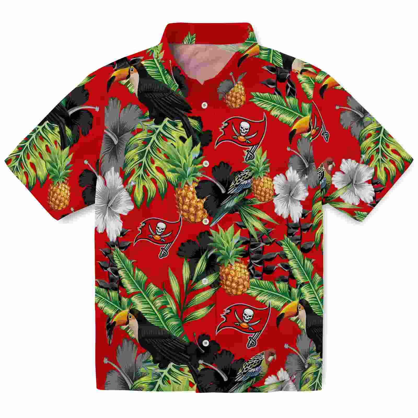 Tampa Bay Buccaneers Toucan Hibiscus Pineapple Red Green Hawaiian Shirt