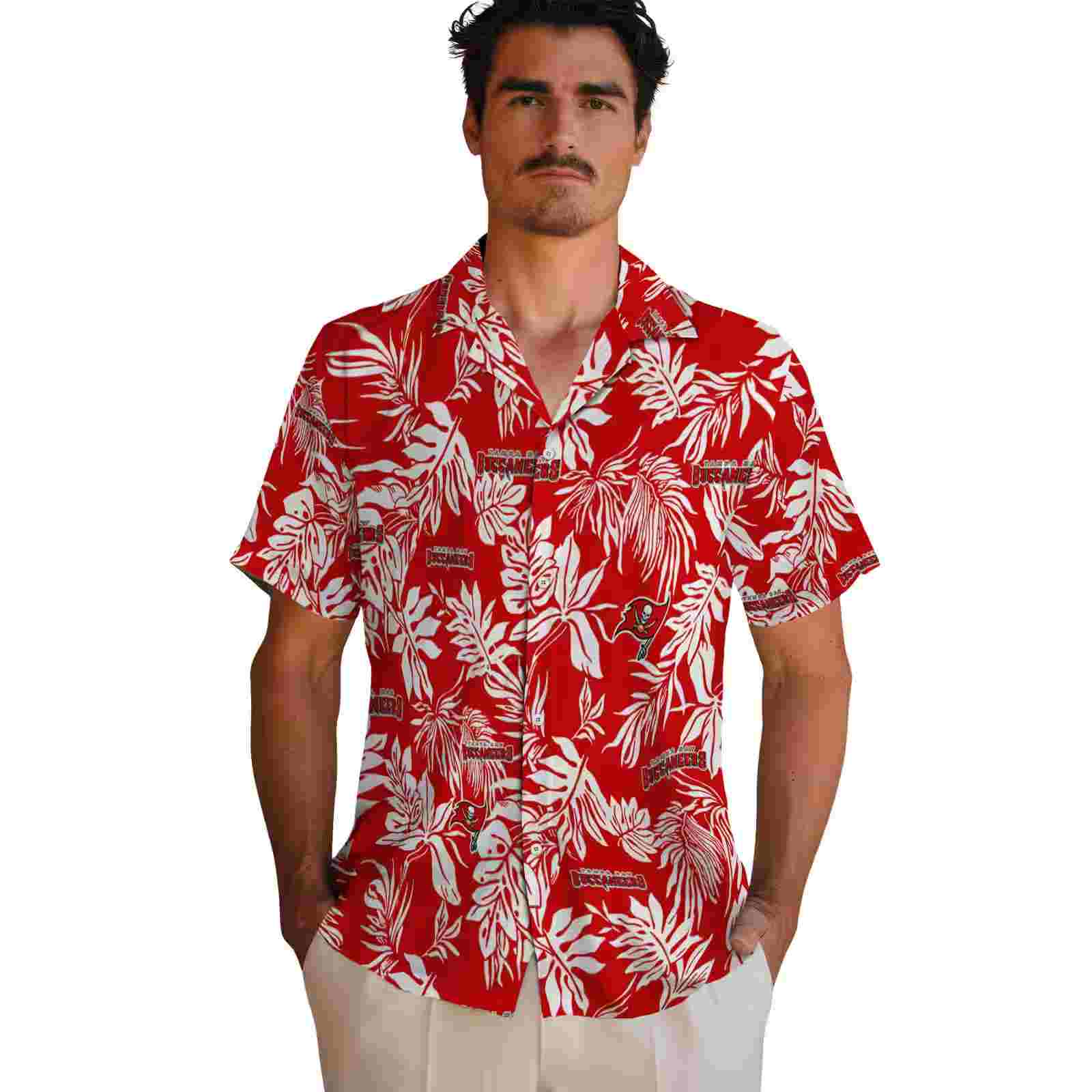 tampa bay buccaneers tropical leaf red white hawaiian shirt fashion forward