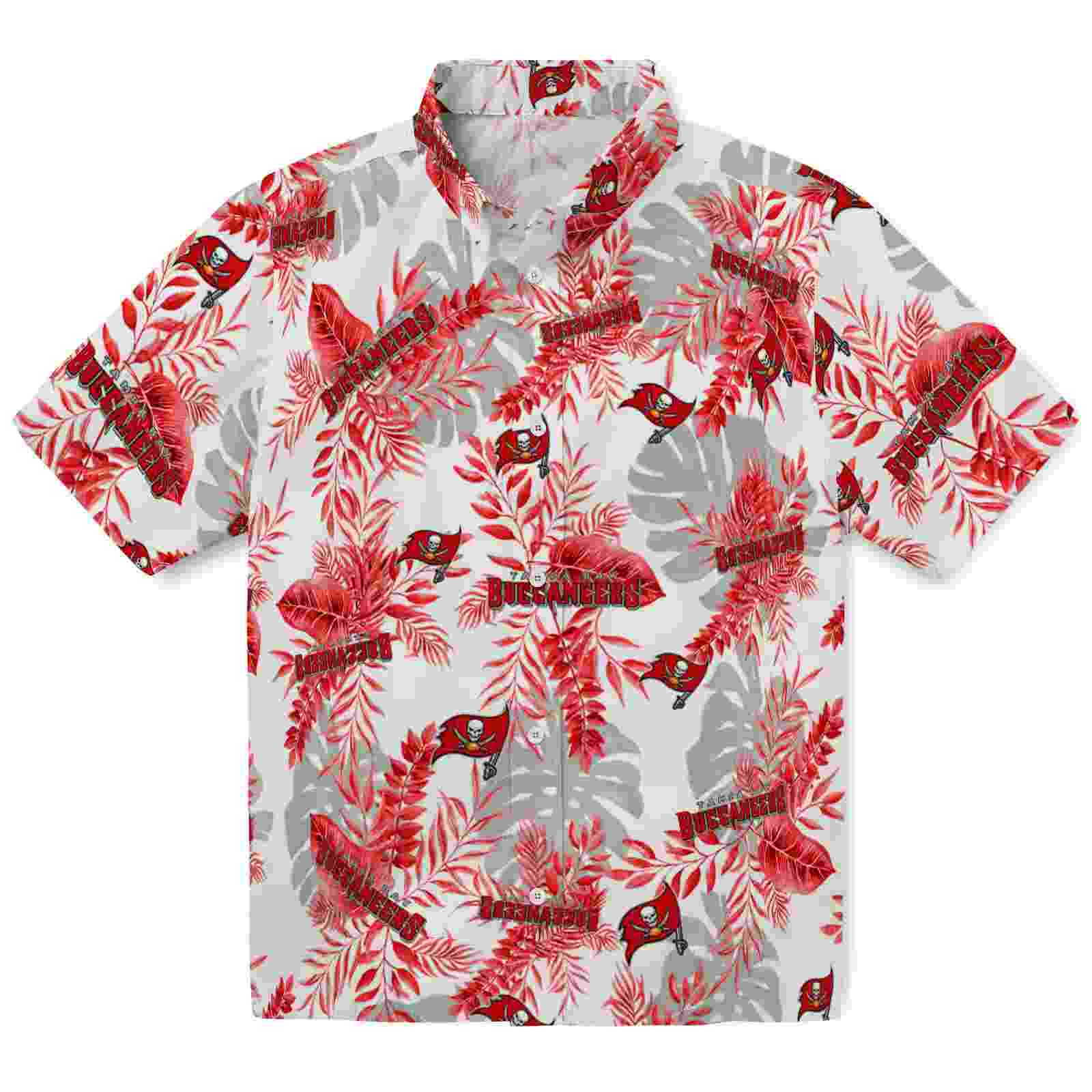 Tampa Bay Buccaneers Tropical Leaves Red White Hawaiian Shirt