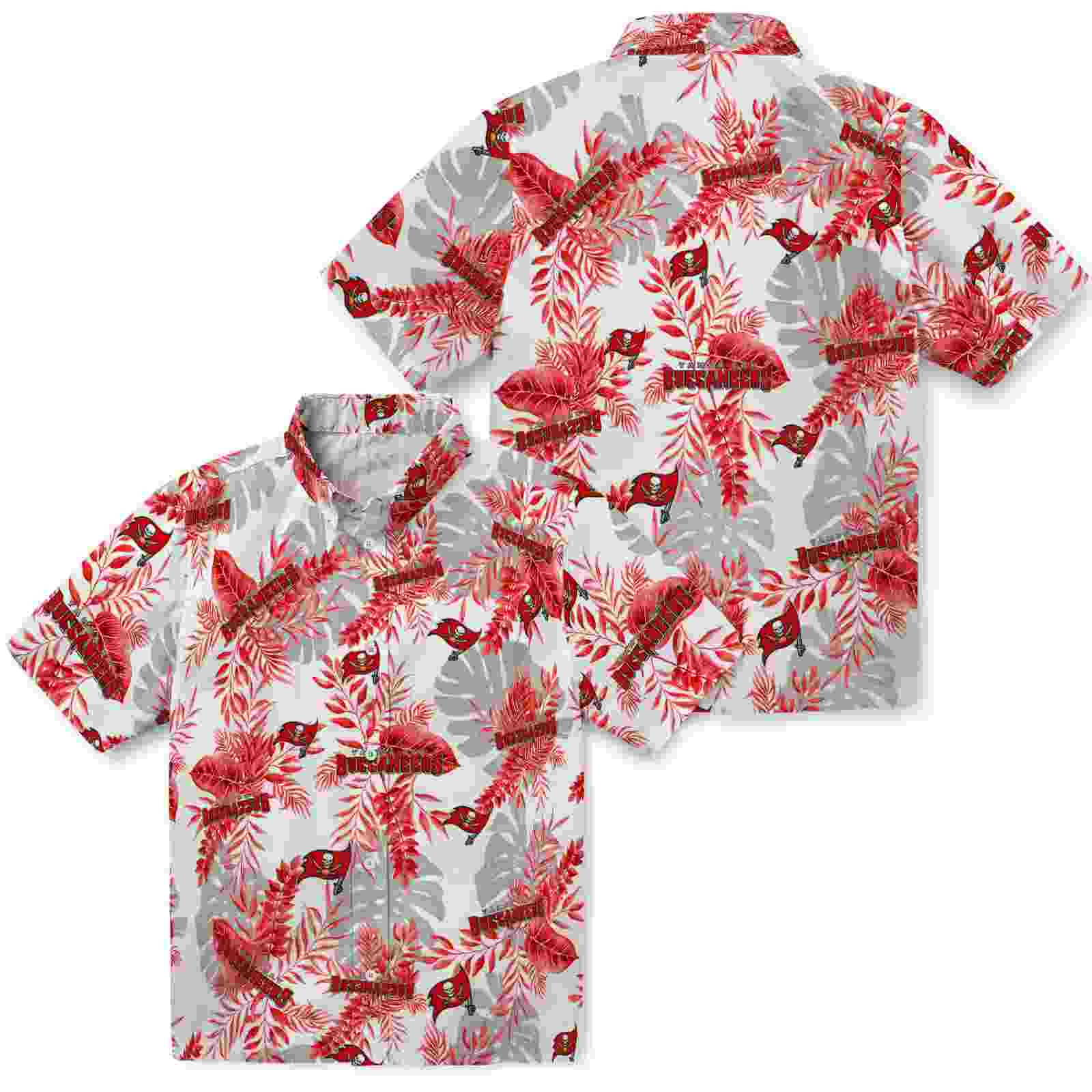 tampa bay buccaneers tropical leaves red white hawaiian shirt high quality