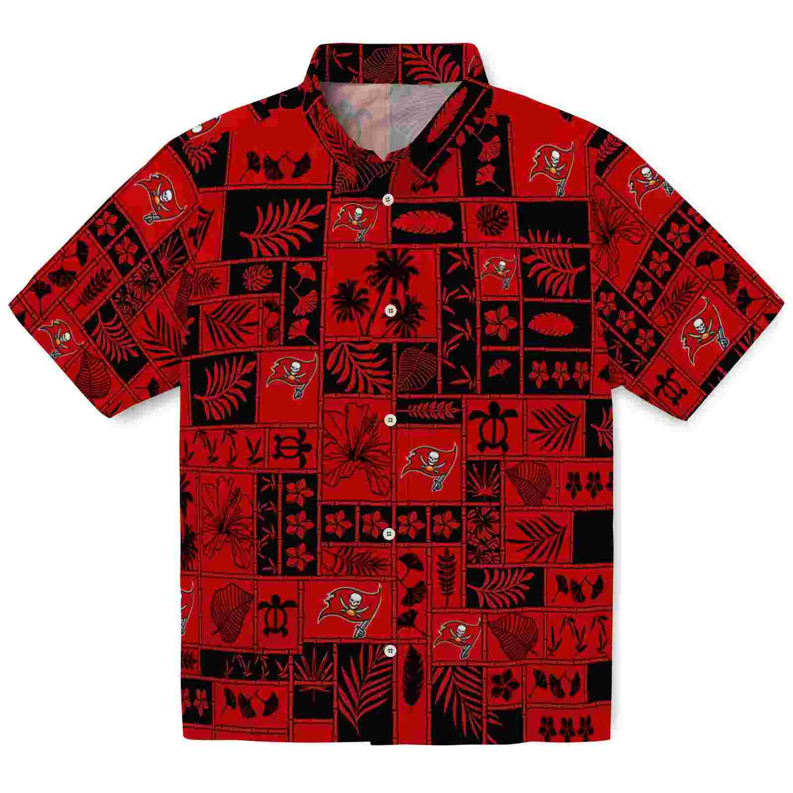 Tampa Bay Buccaneers Tropical Patchwork Red Black Hawaiian Shirt