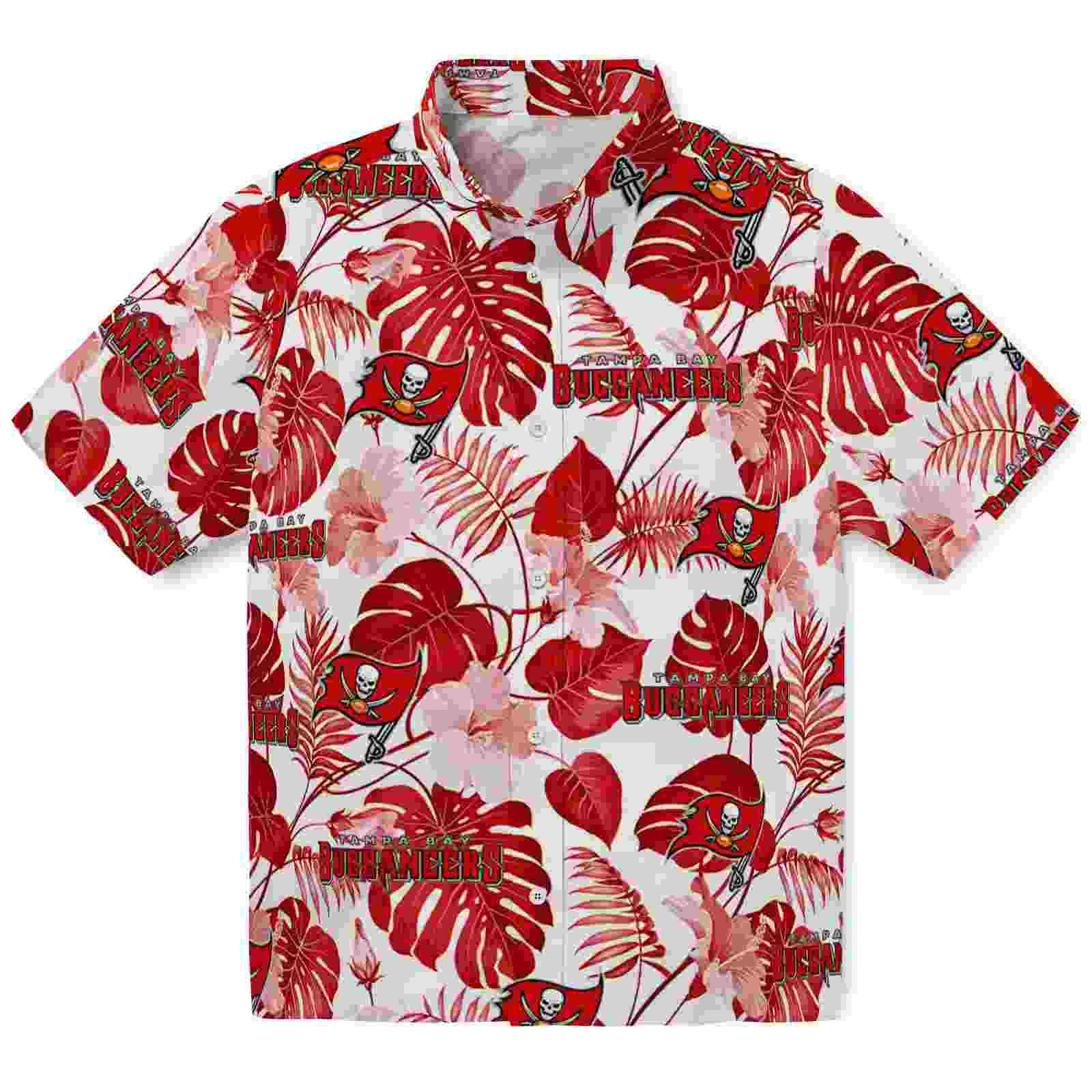 Tampa Bay Buccaneers Tropical Plants Red White Hawaiian Shirt