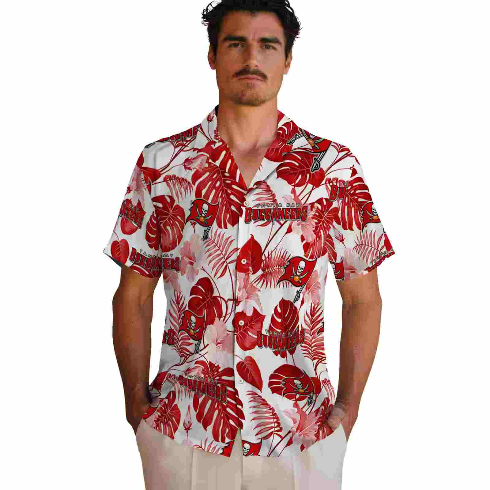 tampa bay buccaneers tropical plants red white hawaiian shirt fashion forward