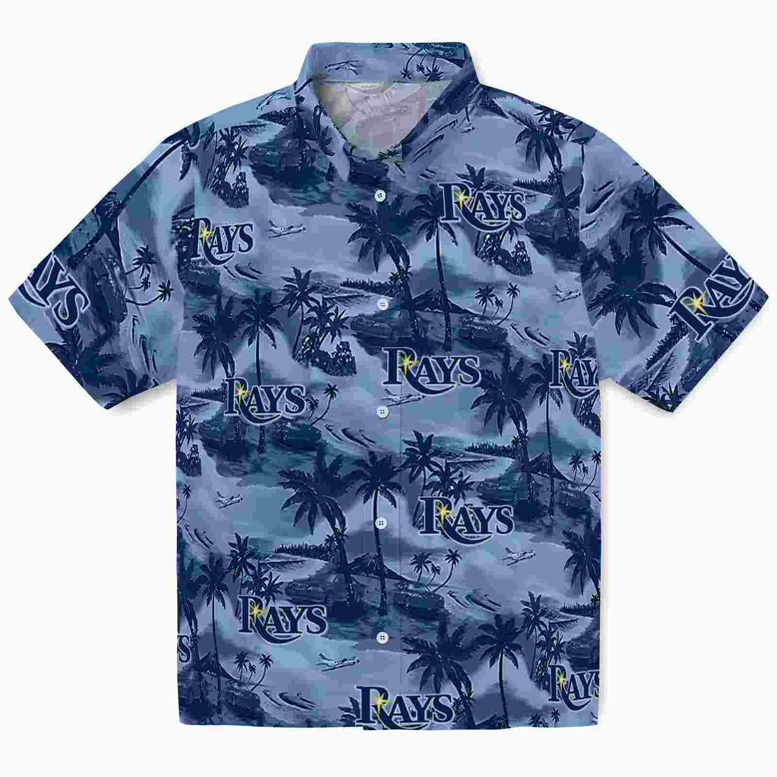 Tampa Bay Rays Coastal Palms Navy Hawaiian Shirt