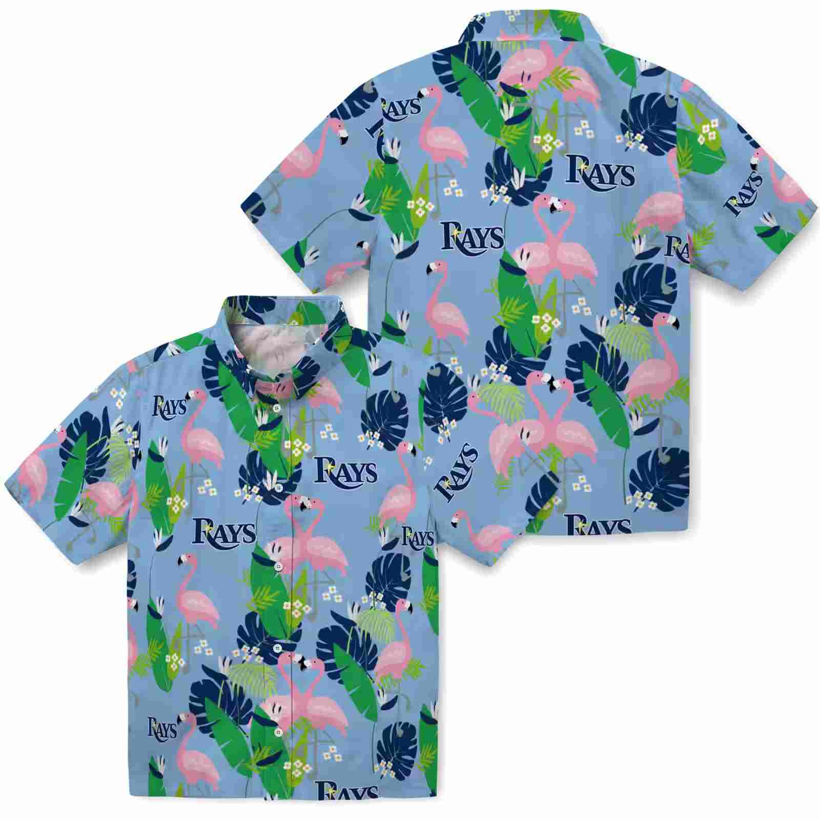 tampa bay rays flamingo foliage navy green hawaiian shirt high quality