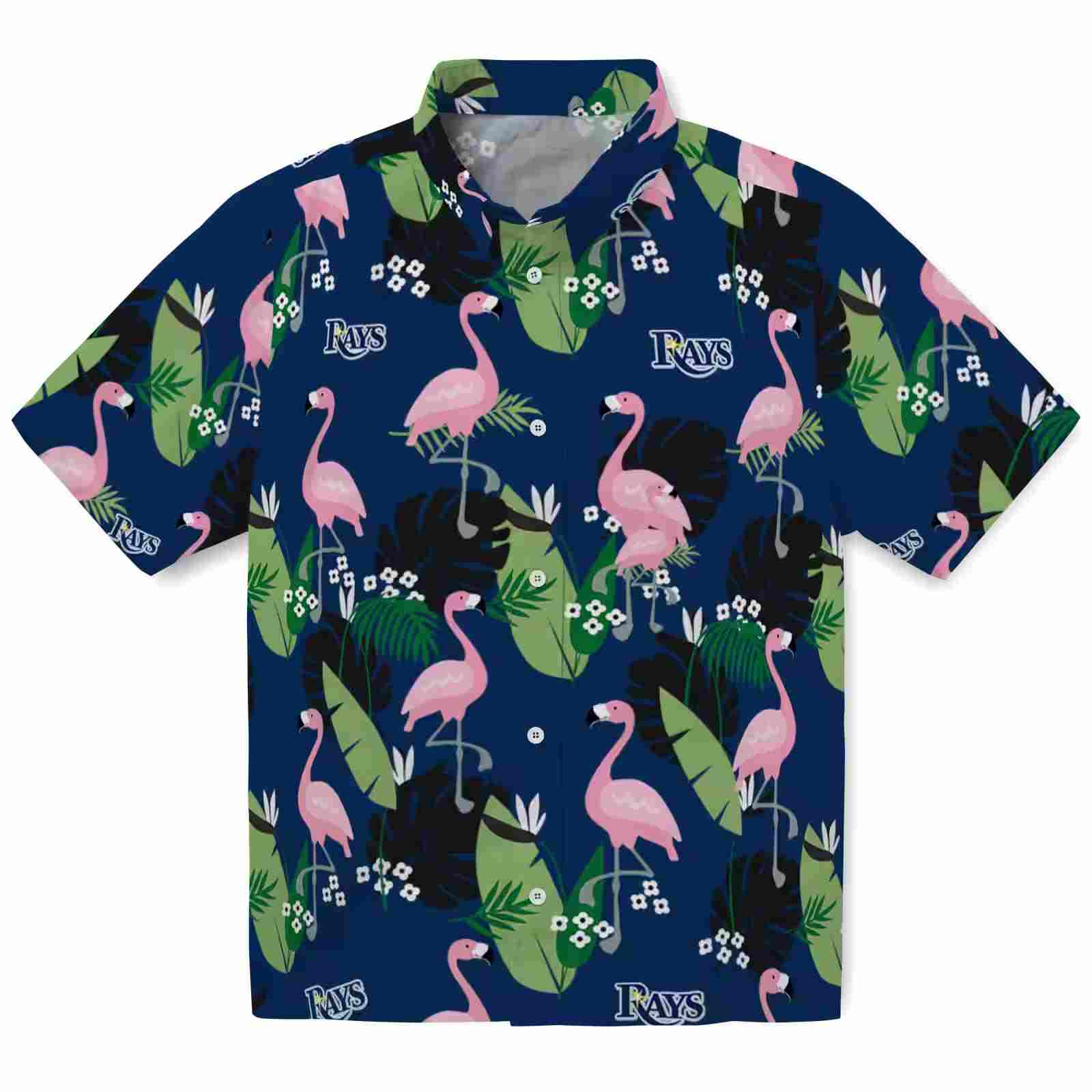 Tampa Bay Rays Flamingo Leaf Motif Navy Hawaiian Shirt