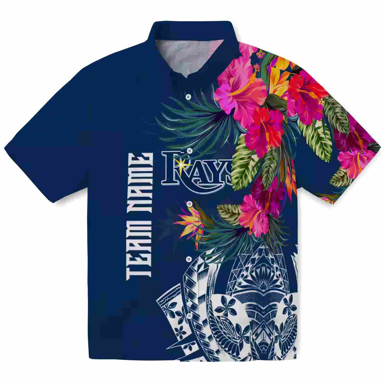 Tampa Bay Rays Floral Polynesian Navy Hawaiian Shirt