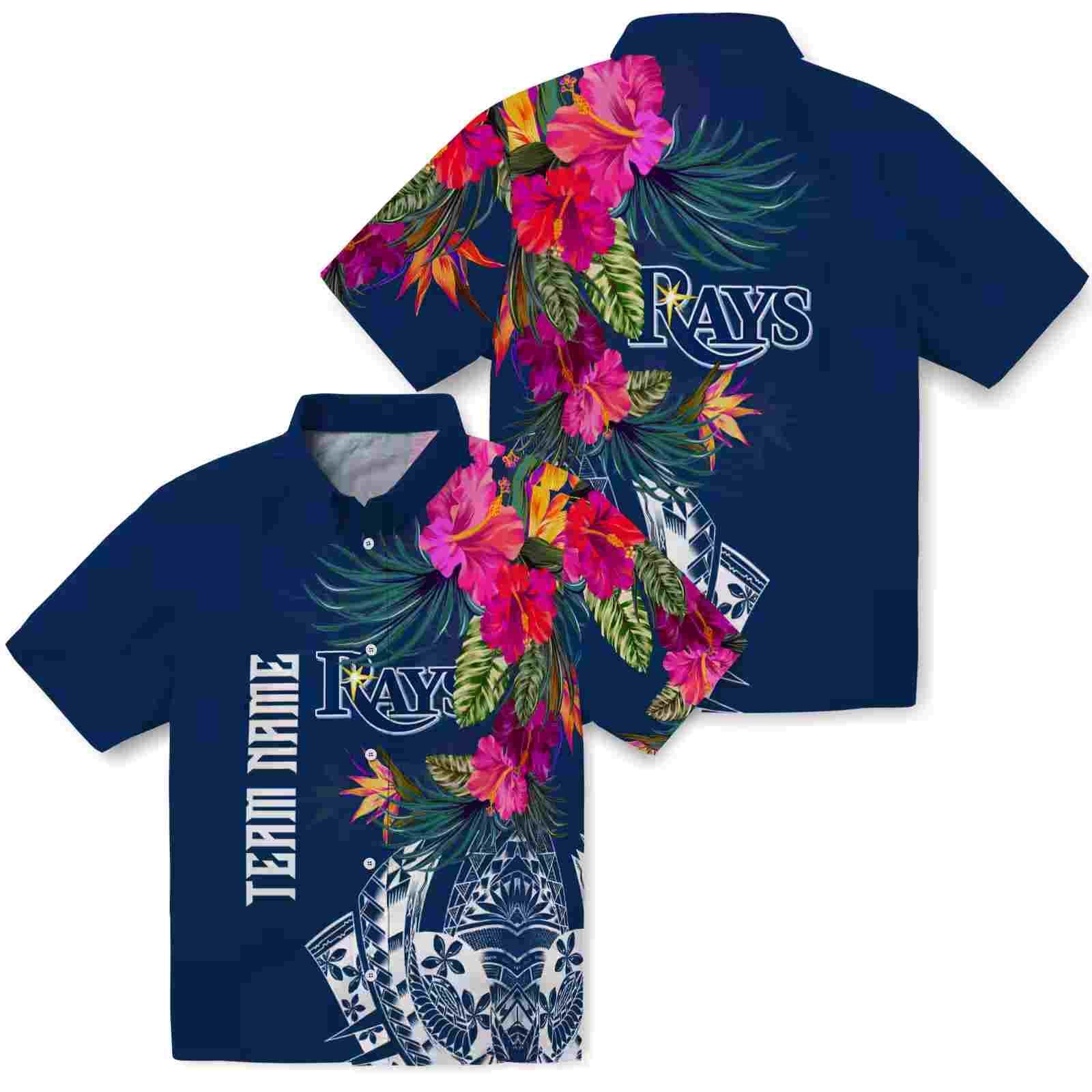 tampa bay rays floral polynesian navy hawaiian shirt high quality