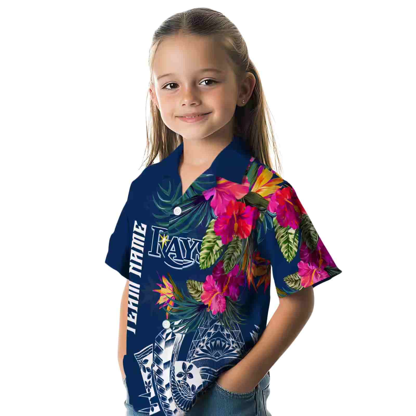 tampa bay rays floral polynesian navy hawaiian shirt premium grade