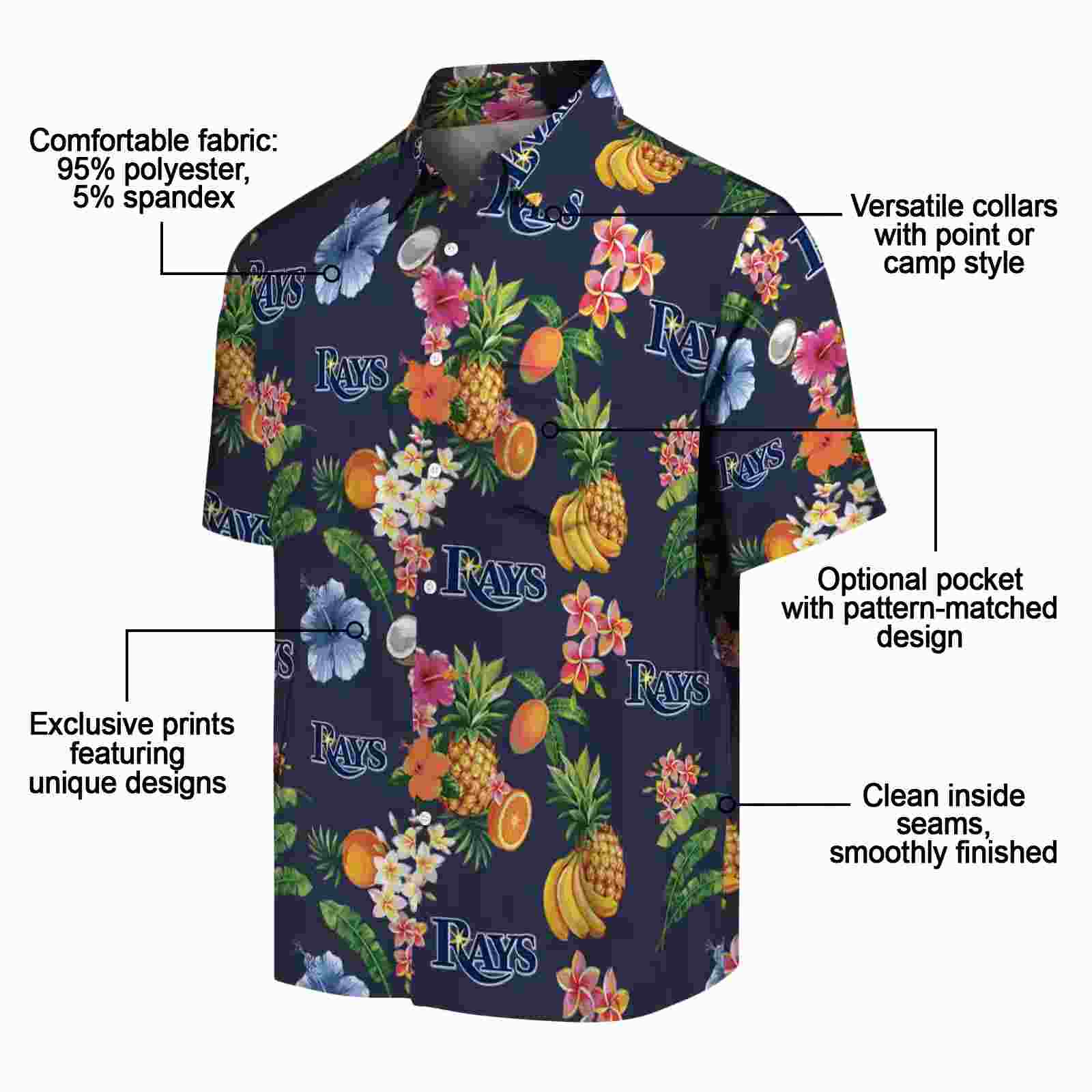 tampa bay rays hibiscus and fruit navy blue hawaiian shirt new arrival