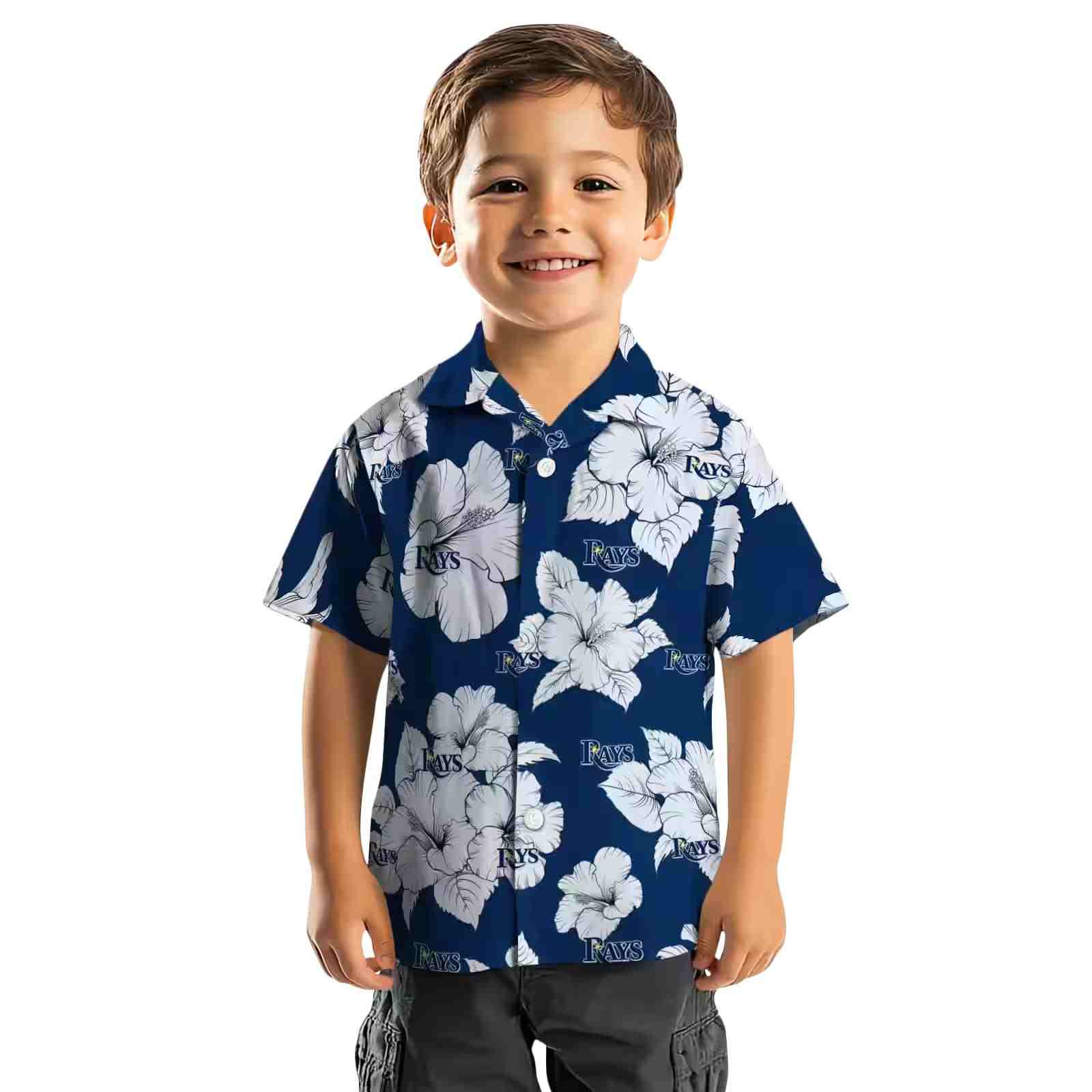 tampa bay rays hibiscus blooms navy white hawaiian shirt top rated