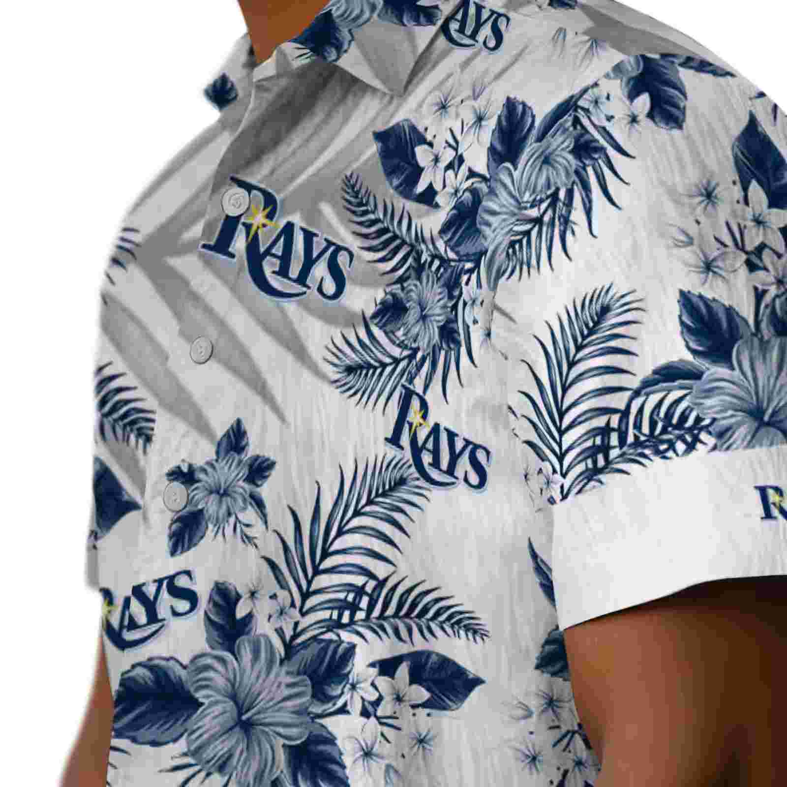 tampa bay rays hibiscus palm leaves navy white hawaiian shirt trendy