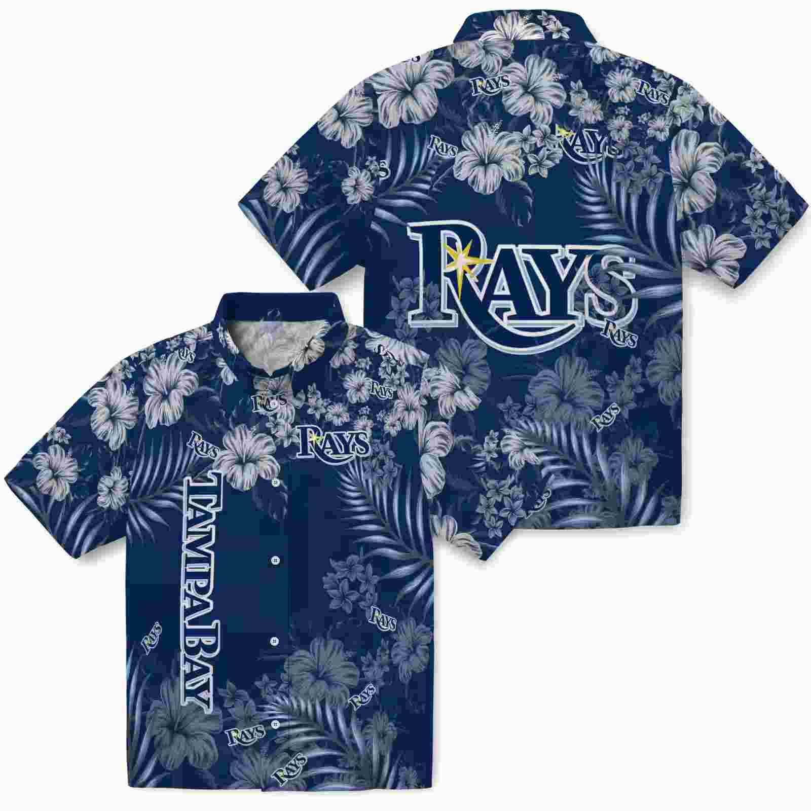 tampa bay rays hibiscus print navy hawaiian shirt high quality