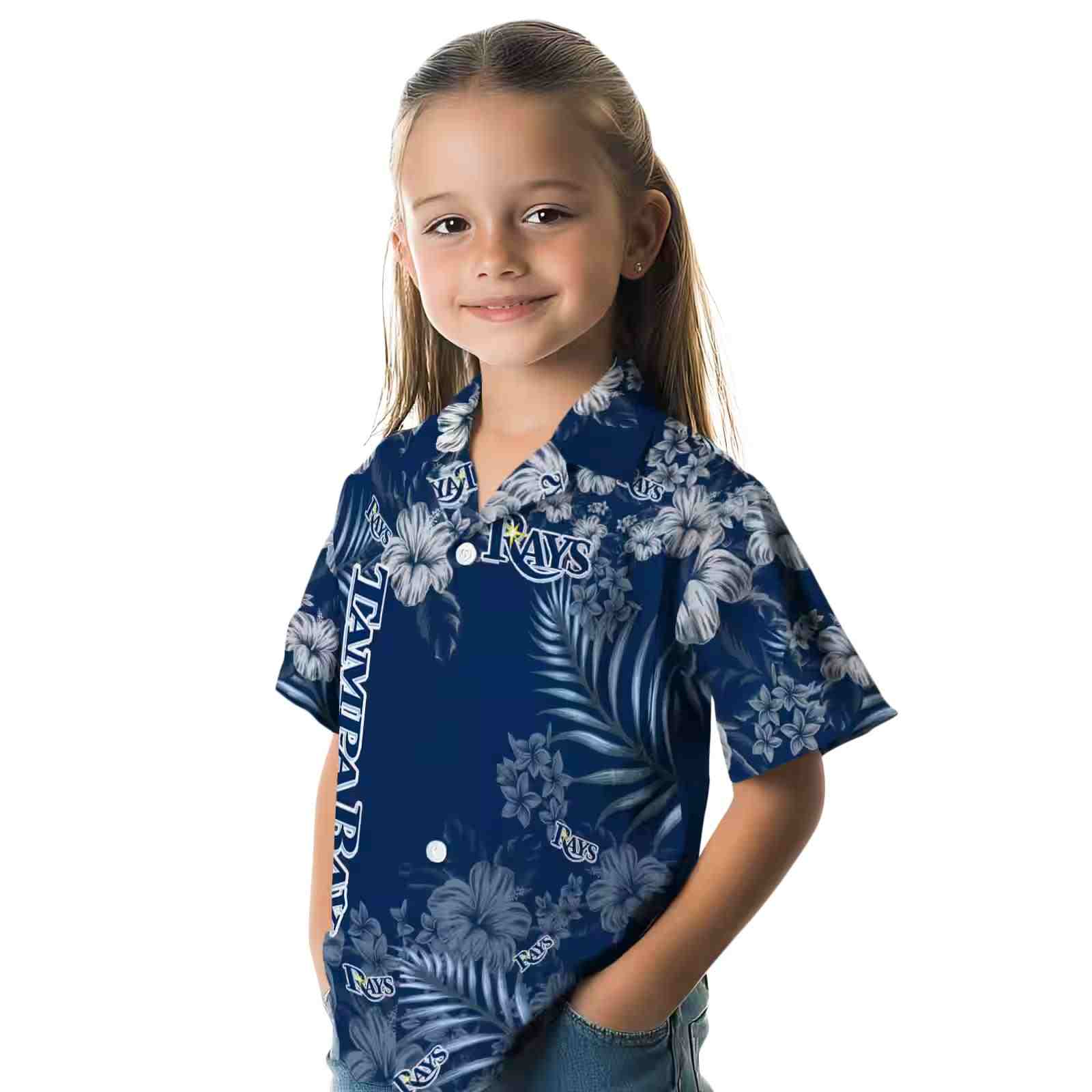 tampa bay rays hibiscus print navy hawaiian shirt premium grade