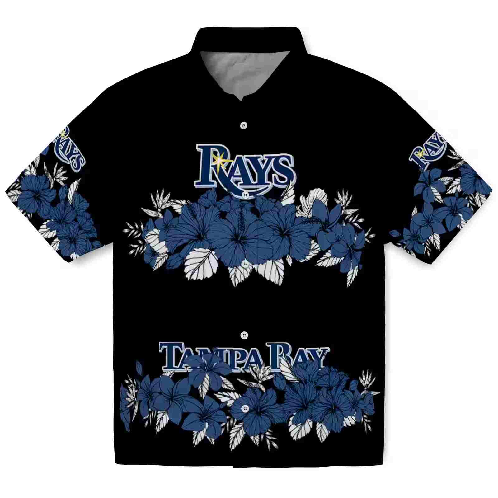 Tampa Bay Rays Hibiscus Stripe Navy Black Hawaiian Shirt