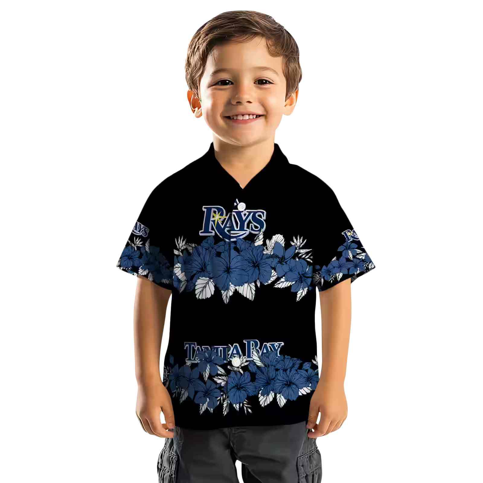 tampa bay rays hibiscus stripe navy black hawaiian shirt top rated