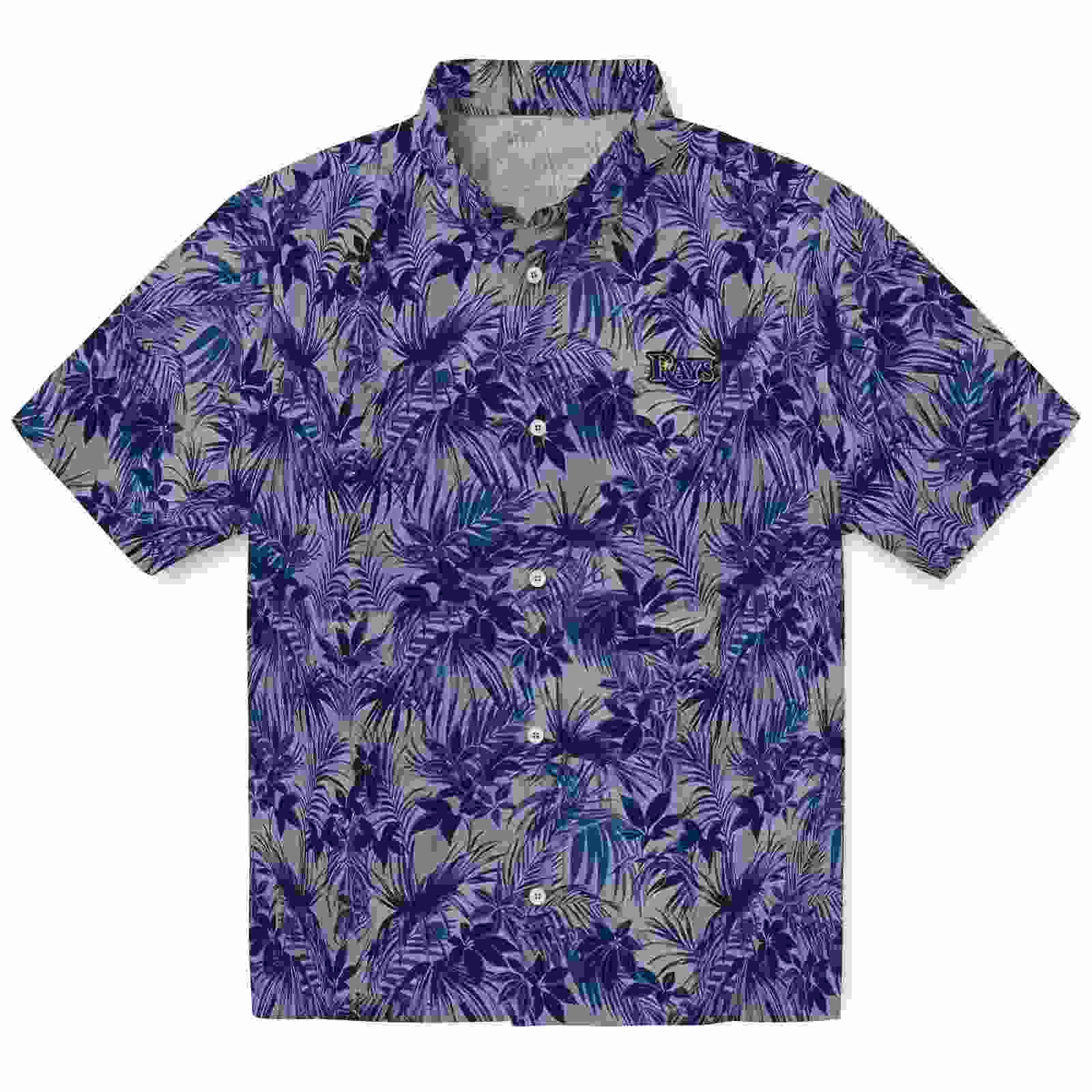 Tampa Bay Rays Leafy Pattern Navy Hawaiian Shirt