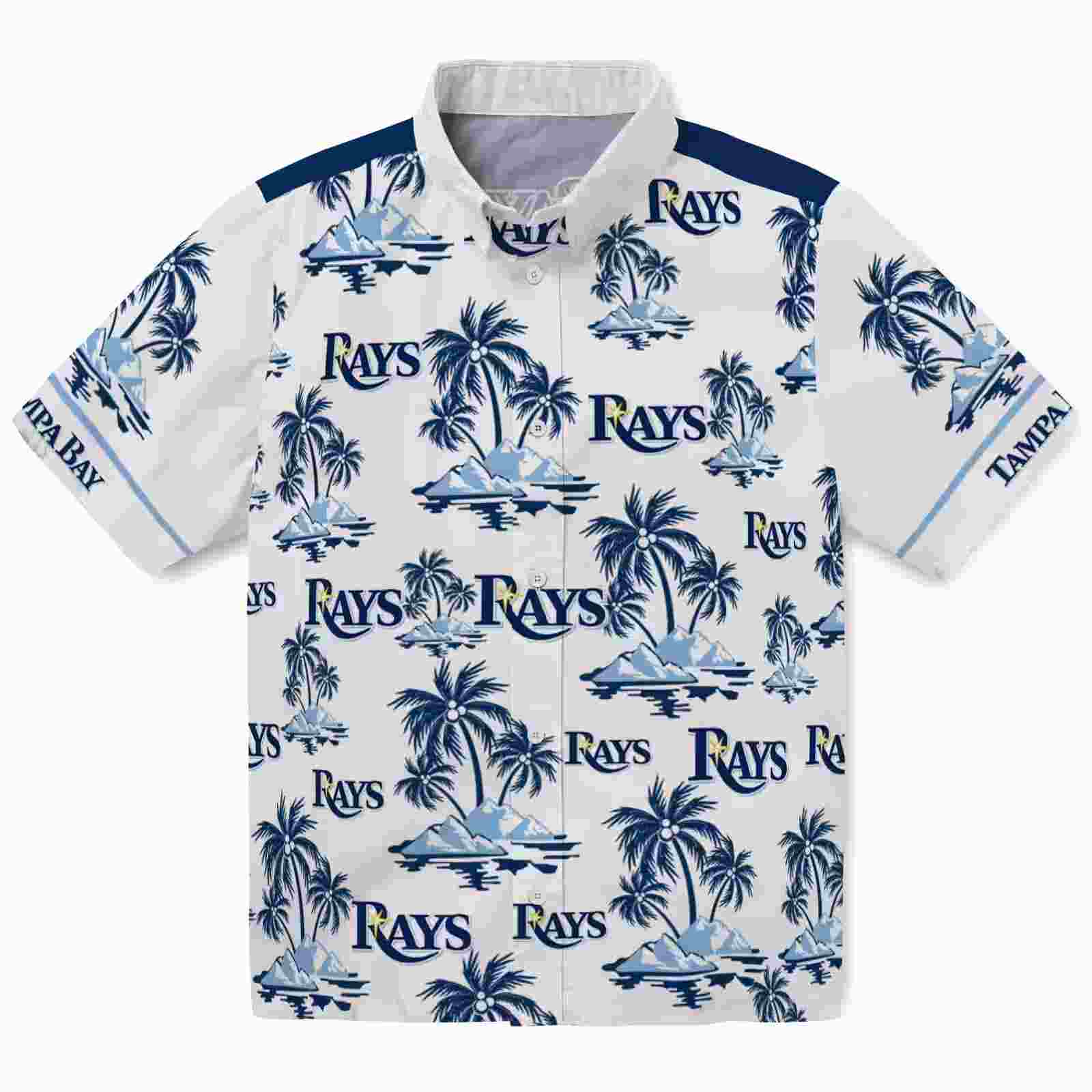 Tampa Bay Rays Palm Island Print Navy White Hawaiian Shirt