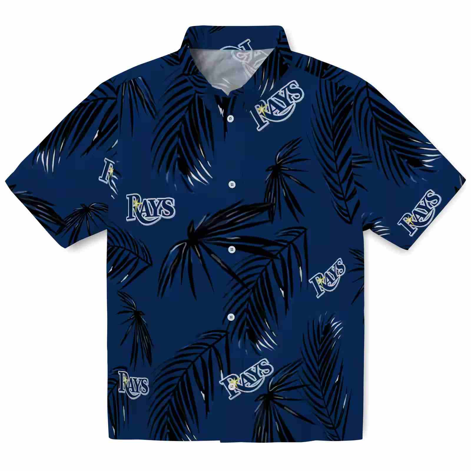 Tampa Bay Rays Palm Leaf Navy Hawaiian Shirt