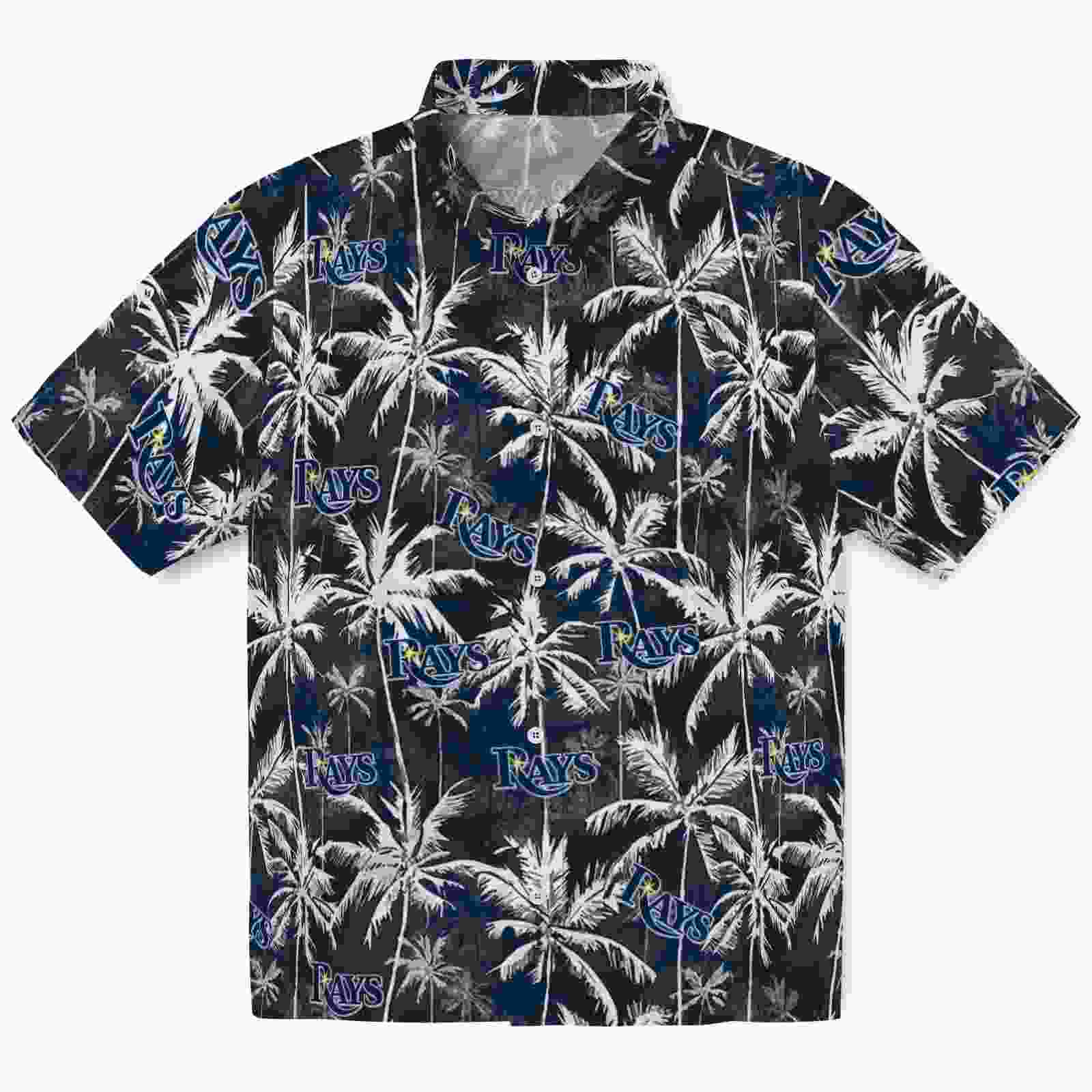 Tampa Bay Rays Palm Pattern Navy Black Hawaiian Shirt