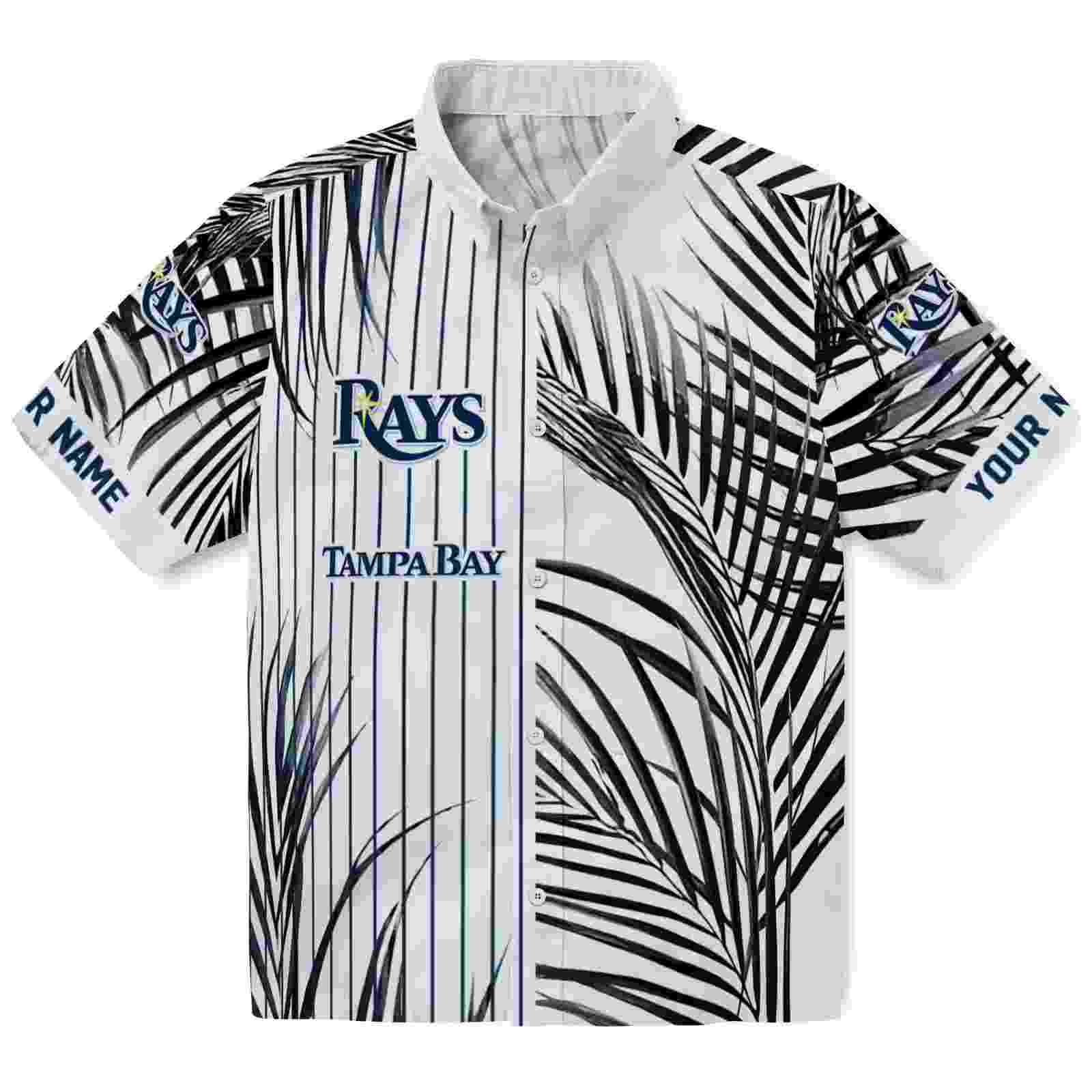 Tampa Bay Rays Palm Stripes Navy Black White Hawaiian Shirt