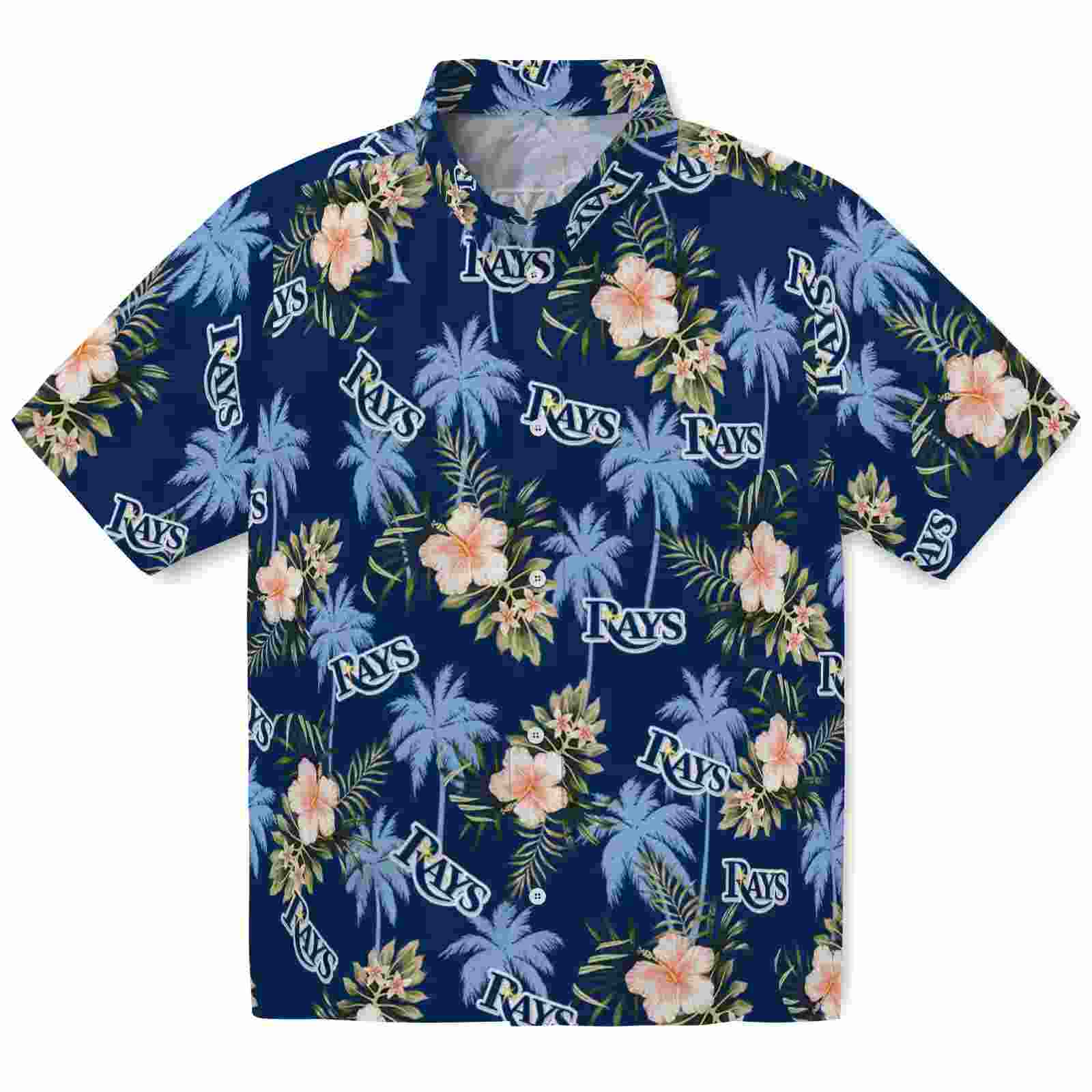 Tampa Bay Rays Palm Tree Flower Navy Hawaiian Shirt