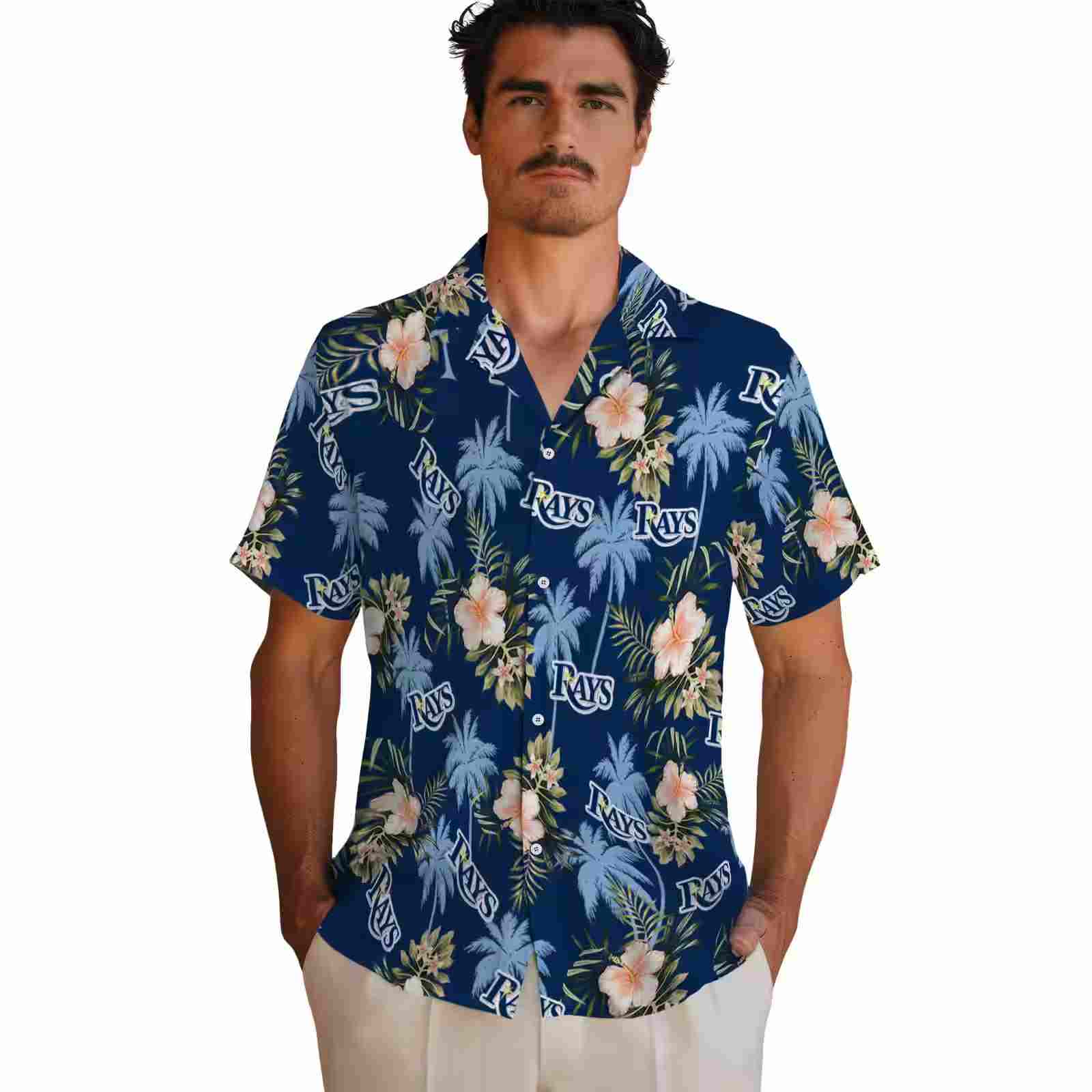 tampa bay rays palm tree flower navy hawaiian shirt fashion forward