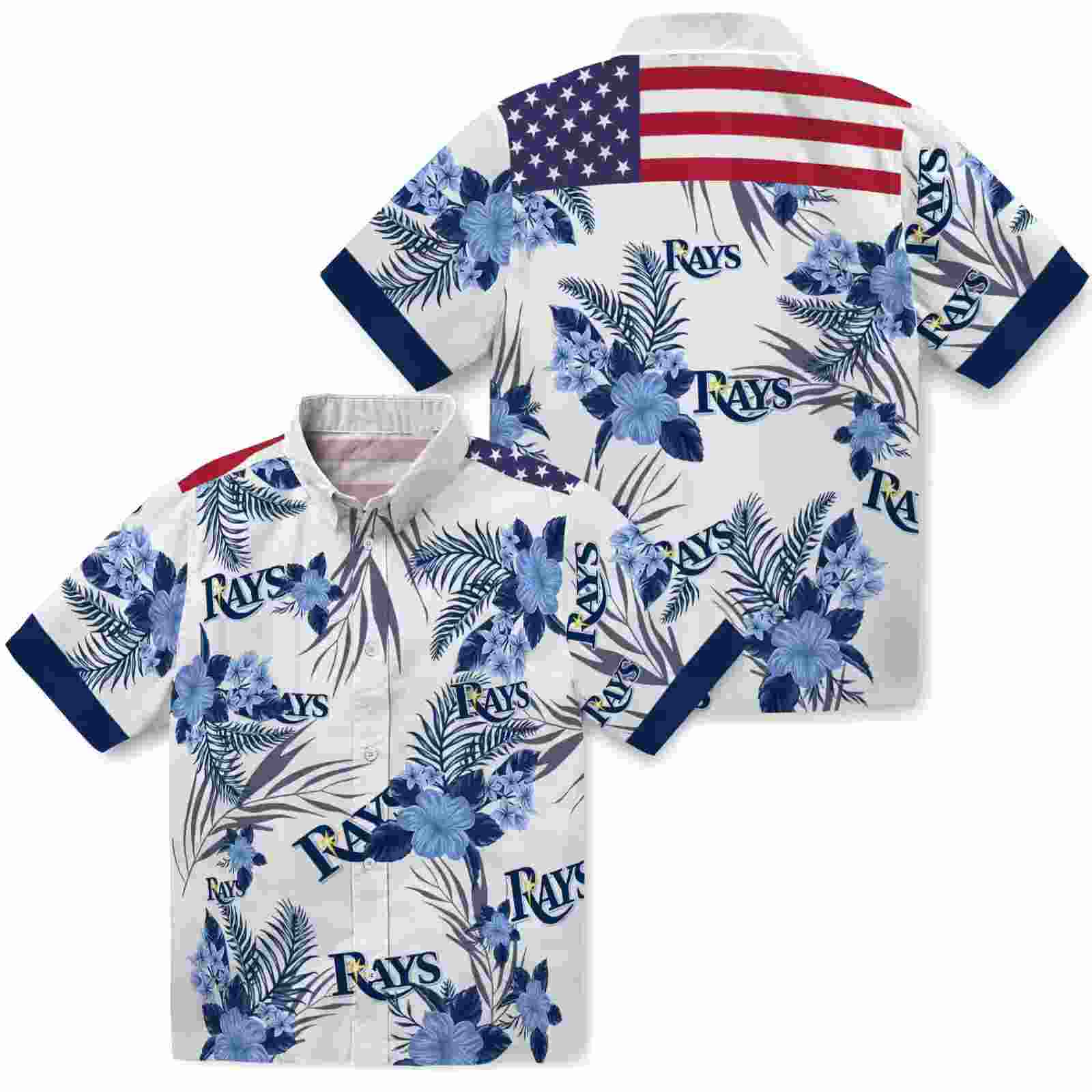 tampa bay rays patriotic hibiscus design navy white hawaiian shirt high quality