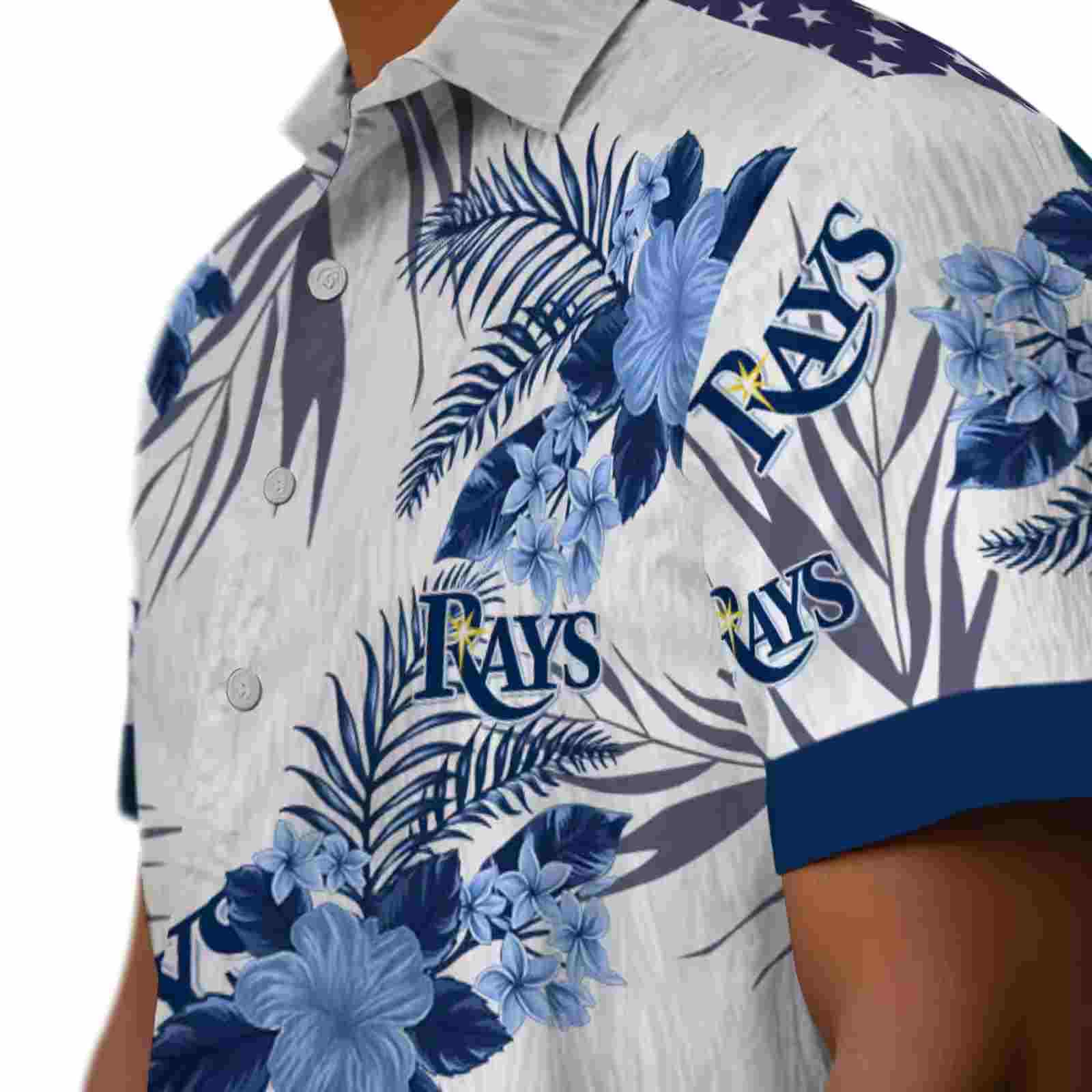 tampa bay rays patriotic hibiscus design navy white hawaiian shirt trendy