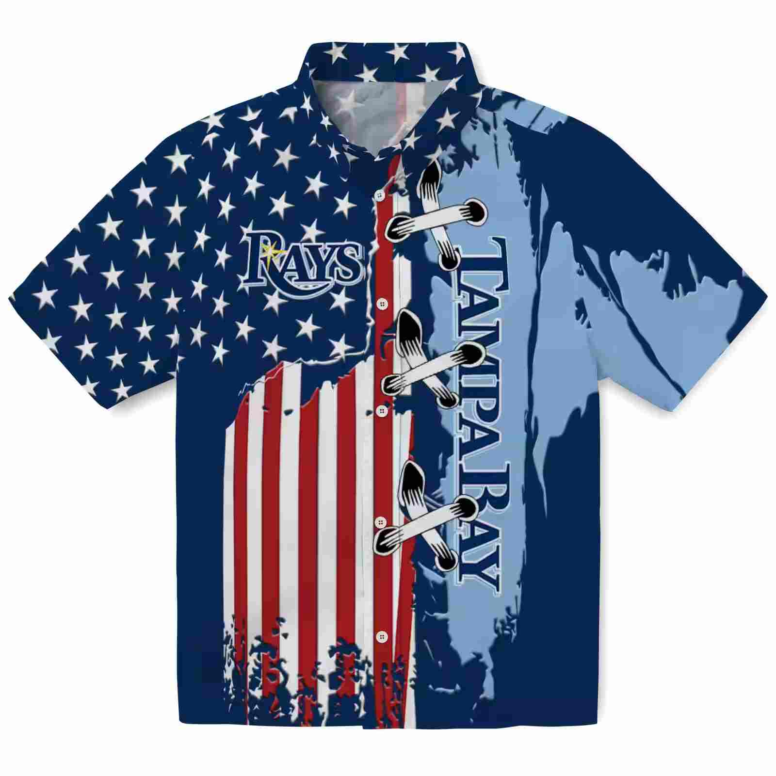 Tampa Bay Rays Stitched Flag Navy Hawaiian Shirt