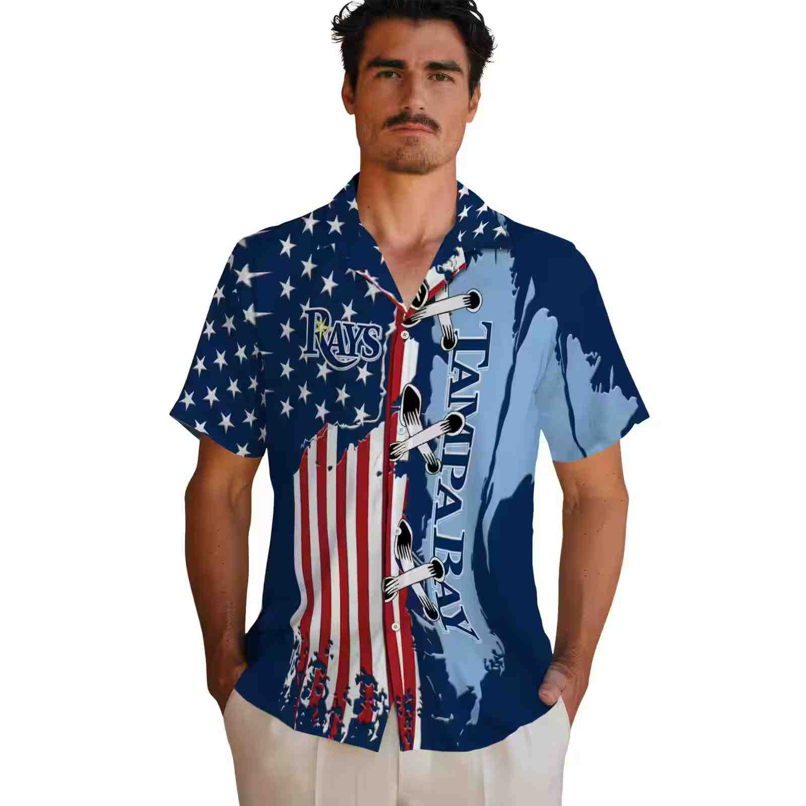 tampa bay rays stitched flag navy hawaiian shirt fashion forward