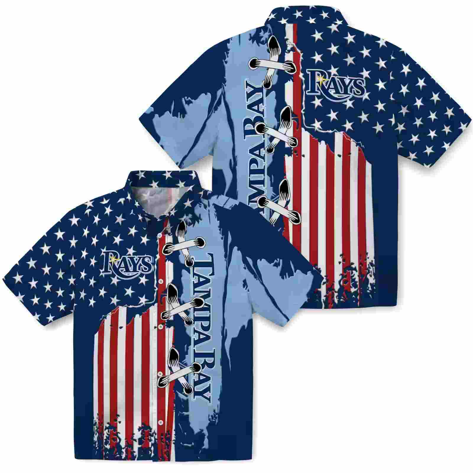 tampa bay rays stitched flag navy hawaiian shirt high quality